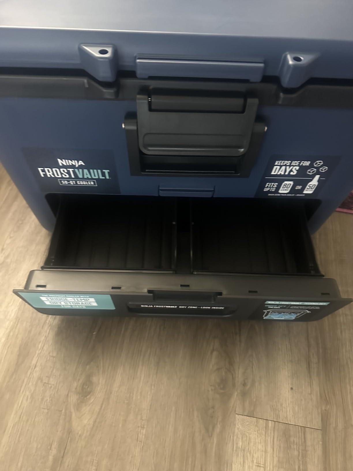 Ninja FrostVault 50qt Hard Cooler, Storage Drawer, Lakeshore Blue FB151BL | Ninja FrostVault keeps food cool, dry & separate under 40°F for days, with 50-qt capacity holding up to 80 cans customer photo 1