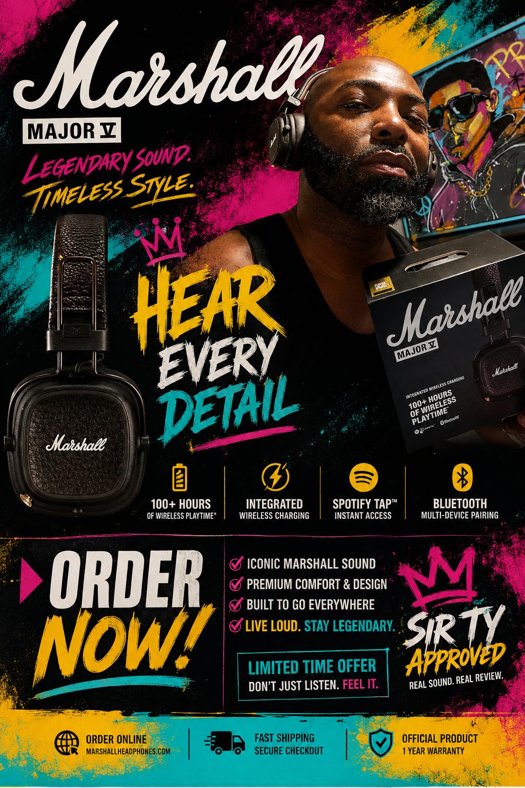 Marshall Major V Wireless On-Ear Bluetooth Headphones - 100+ Hr Playtime, Detachable Audio Cable, Microphone customer photo 1