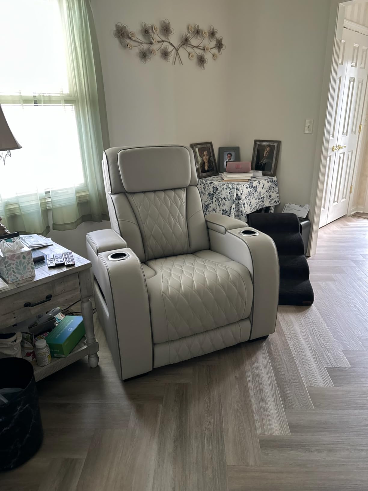 Signature Design by Ashley Boyington Zero Gravity Power Recliner, Gray | Leather match upholstery, Built-in air massage, Heated seat, Adjustable headrest, Dual cup holders, Home theater design customer photo 2