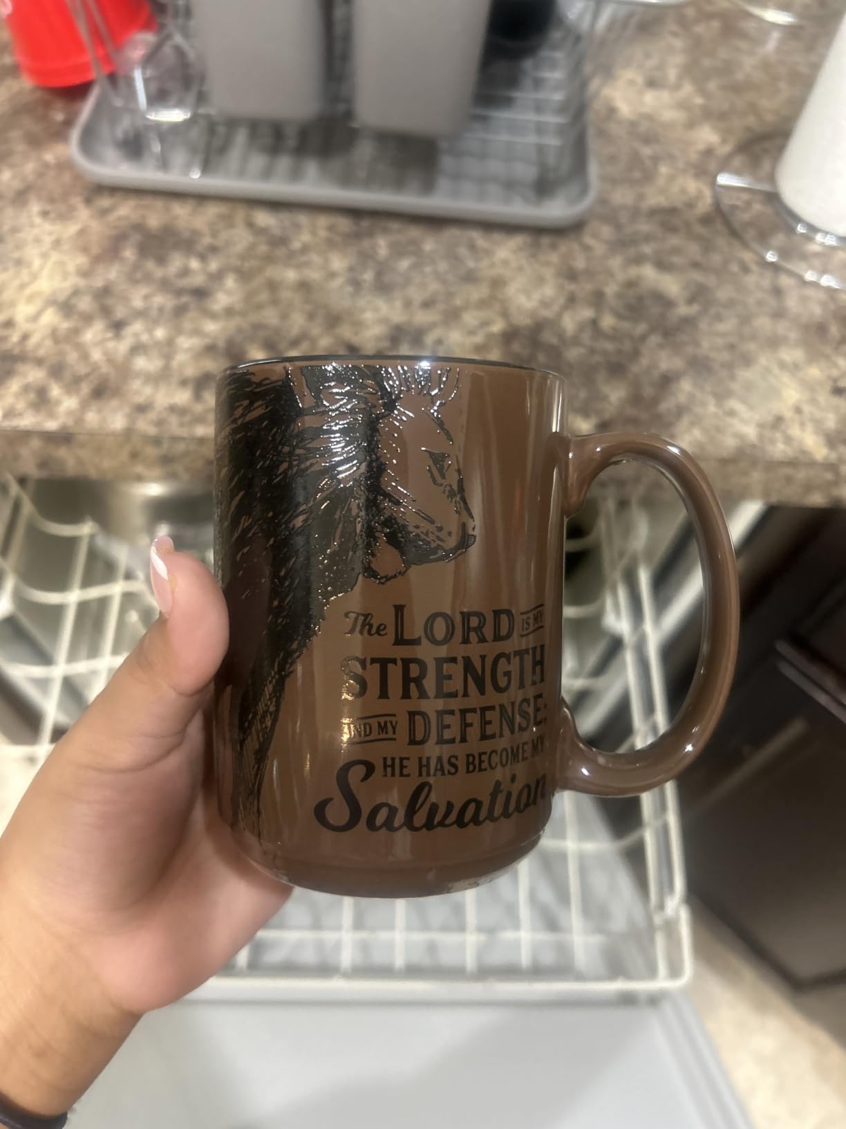 Christian Art Gifts Large Matted Ceramic Coffee & Tea Mug for Pastors: Preach the Good News Golden Inspirational Scripture, Lead & Cadmium-free Sturdy Novelty Mens Drinkware, Navy Blue & White, 14 oz. customer photo 1