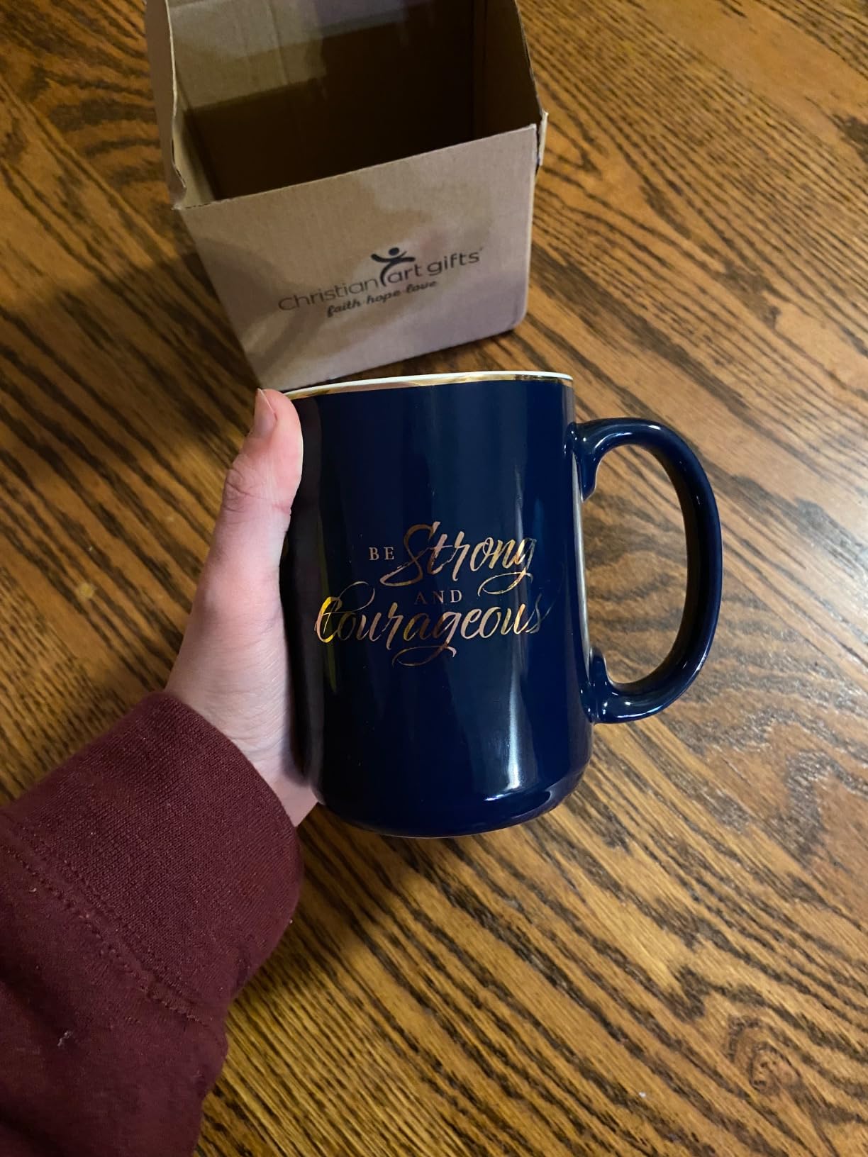 Christian Art Gifts Large Matted Ceramic Coffee & Tea Mug for Pastors: Preach the Good News Golden Inspirational Scripture, Lead & Cadmium-free Sturdy Novelty Mens Drinkware, Navy Blue & White, 14 oz. customer photo 2