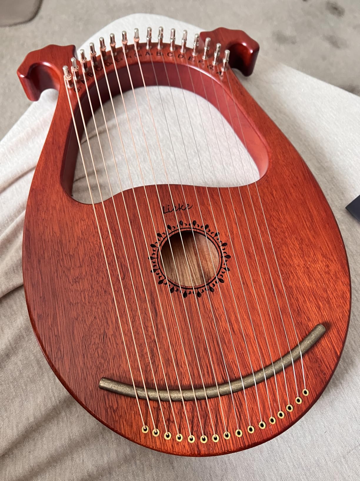 LIEKE Lyre Harp 16 Strings with Bag Tuning Wrench,Metal Strings,Mahogany Body and Copper Saddle,Professional Lyre Harp instrument Gift for Beginner Musician customer photo 1