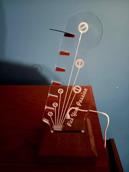 Light Up Guitar Pick Holder, Electric Guitar Headstock Shaped Acrylic & Wooden USB Powered Display Case - Guitar Accessories Gift for Players/Men (Picks Storage Organizer) customer photo 1