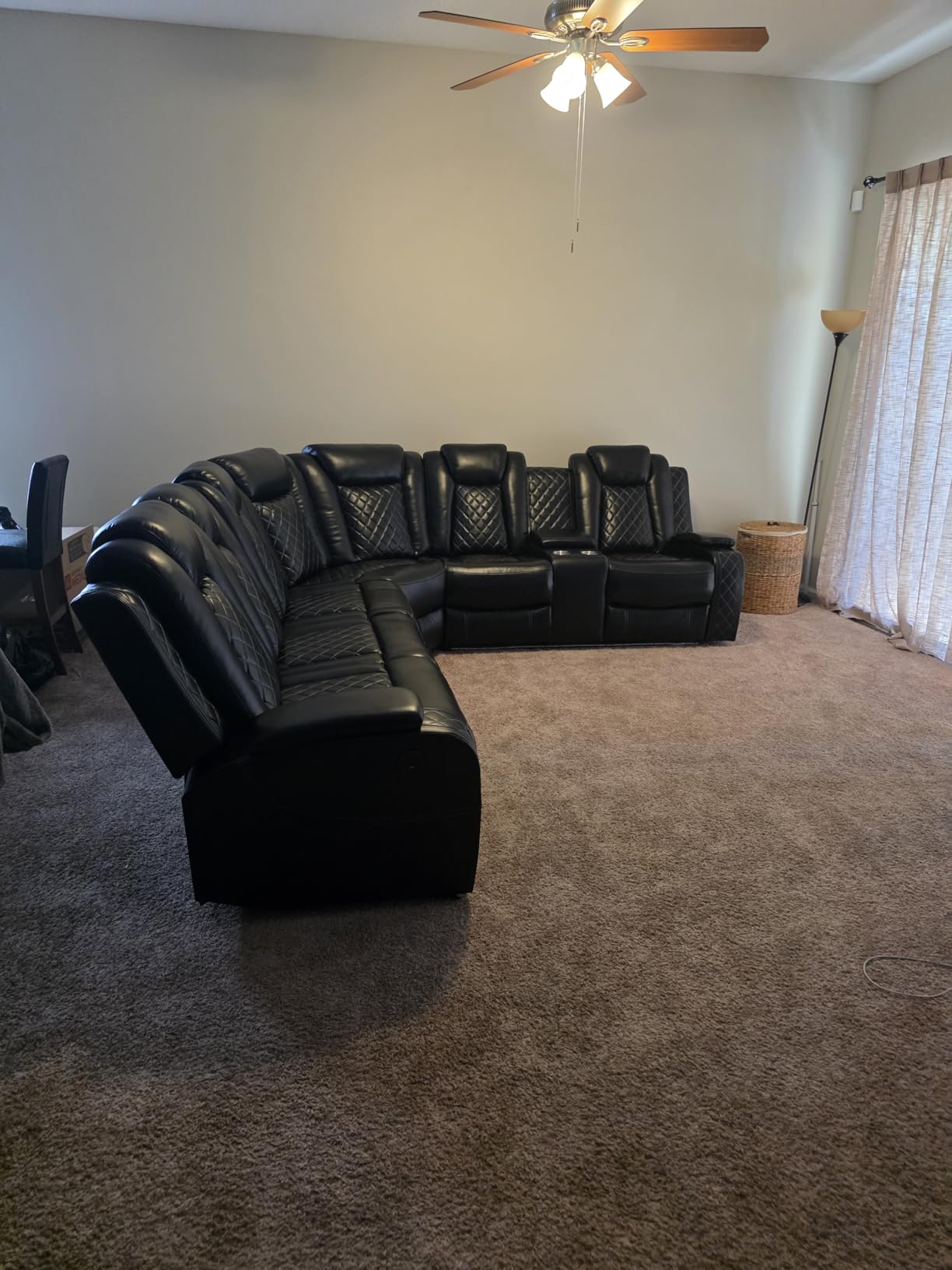 Power Recliner Sectional Sofa, Home Theater Seating with LED & USB Port, L Shaped Reclining Couch for Living Room Furniture, Faux Leather Sectional with Reading Lamp, Cup Holder & Storage (Black) customer photo 1
