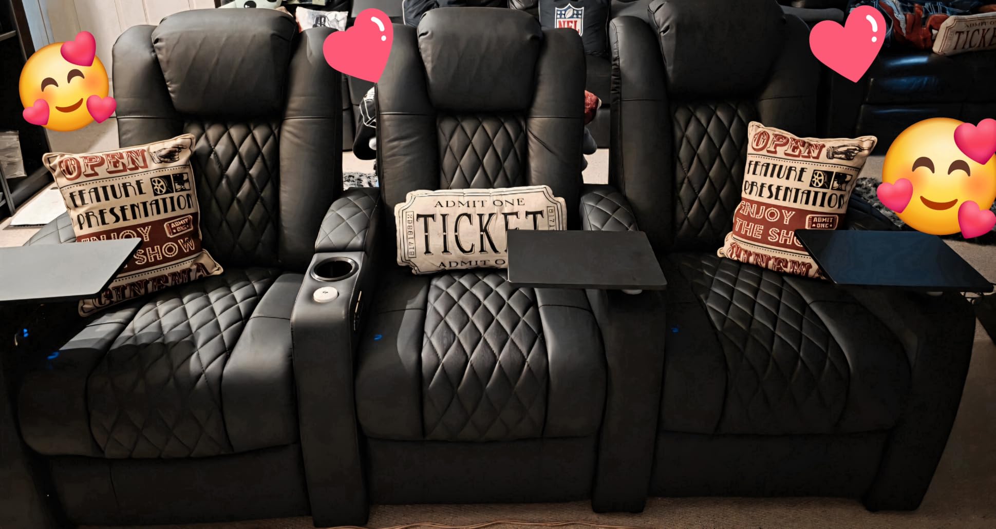 comfiroom Top-Grain Leather Home Theater Seating, Dual-Motor Power Recliner | Classic Series Black Zero Gravity Motorized Theater Chair with USB-C Charging, Adjustable Headrest, Tray Table, Row of 1 customer photo 1