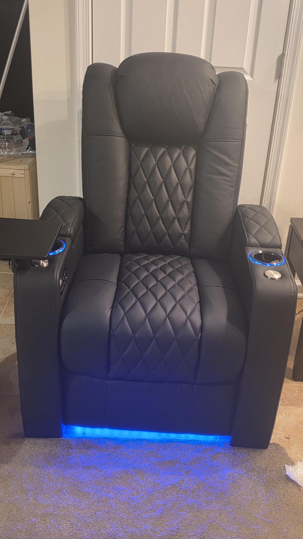 comfiroom Top-Grain Leather Home Theater Seating, Dual-Motor Power Recliner | Classic Series Black Zero Gravity Motorized Theater Chair with USB-C Charging, Adjustable Headrest, Tray Table, Row of 3 customer photo 1
