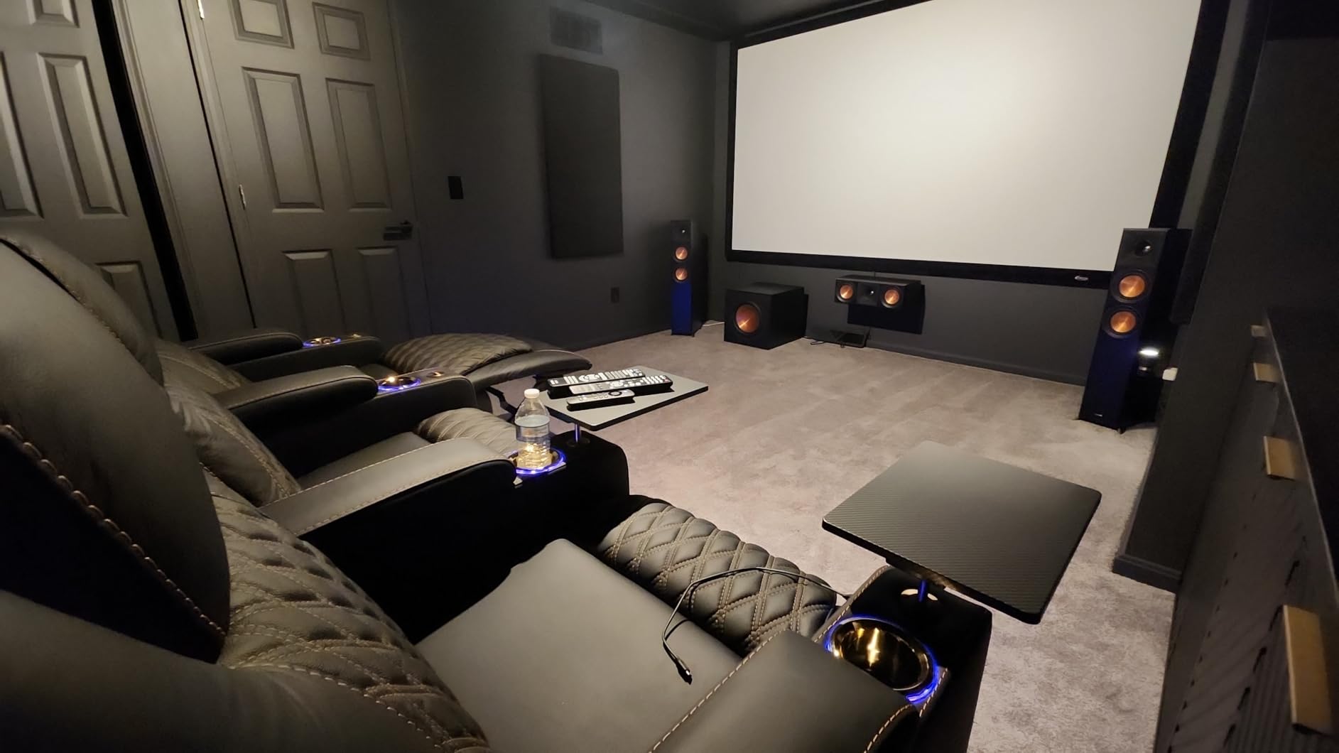 Home Theater Seating, Top Grain Leather Movie Recliner Sofa | Blue Row of 1, Power Headrest, Tray Table, Electric Reclining Chair for Media Room Living Room customer photo 1
