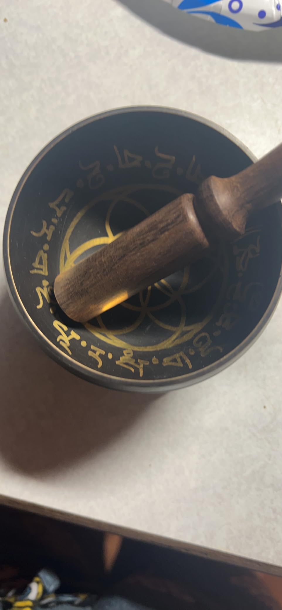 Tibetan Singing Bowl Set Brass - Master Healing Grade - Authentic Handcrafted Sound Bowl by Himalayan Bazaar (Black and Red) customer photo 2
