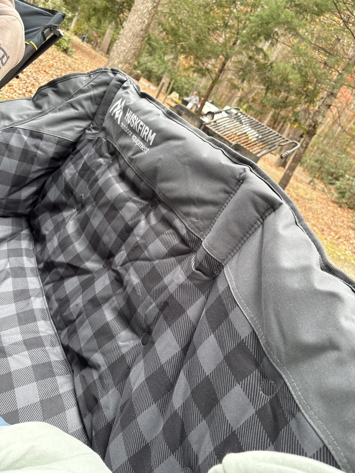 Huskfirm Padded Double Camping Chair, Heavy Duty Camping Loveseat, Grey | Folding 2 Person Camping Chair Heavy Duty 800 LBS Capacity Camping Couch for Adults with Cup Holder & Carry Bag Thick Padding customer photo 1