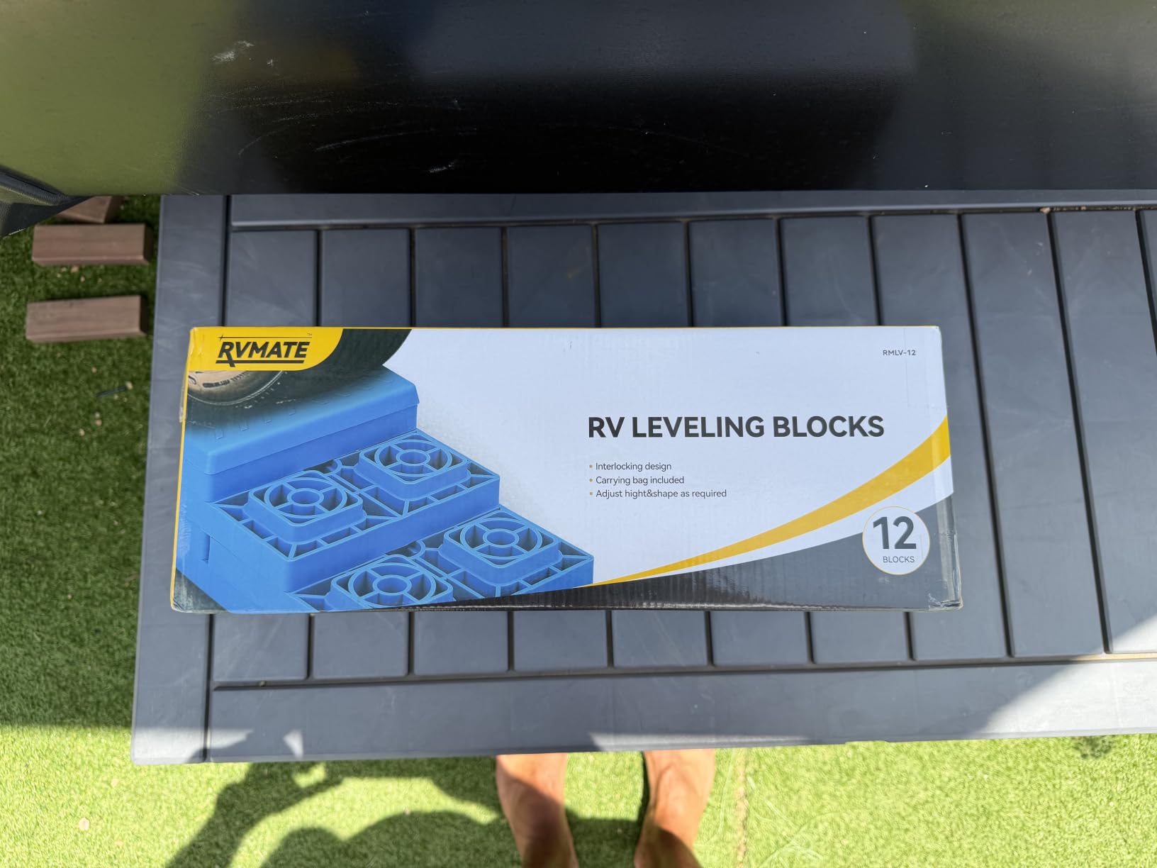 RVMATE 12 Pack RV Leveling Blocks, Camper Trailer Leveling Blocks | Levelers for RVs, Reduce Trailer Movement, Trailer Leveling Blocks,RV Leveling System Great for Single and Dual Wheels customer photo 2