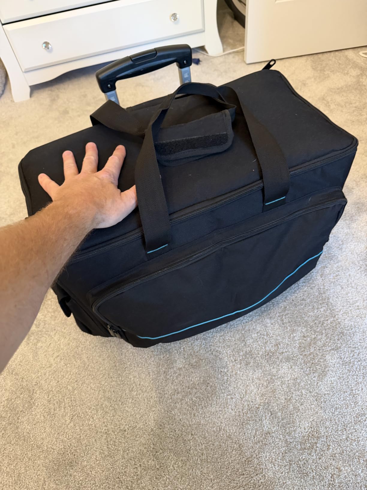 HODRANT Large Rolling DJ Cable Bag with Detachable Trolley & Divider | Padded Gig Bag, Music Gear Case with Multi Pockets for 15.6