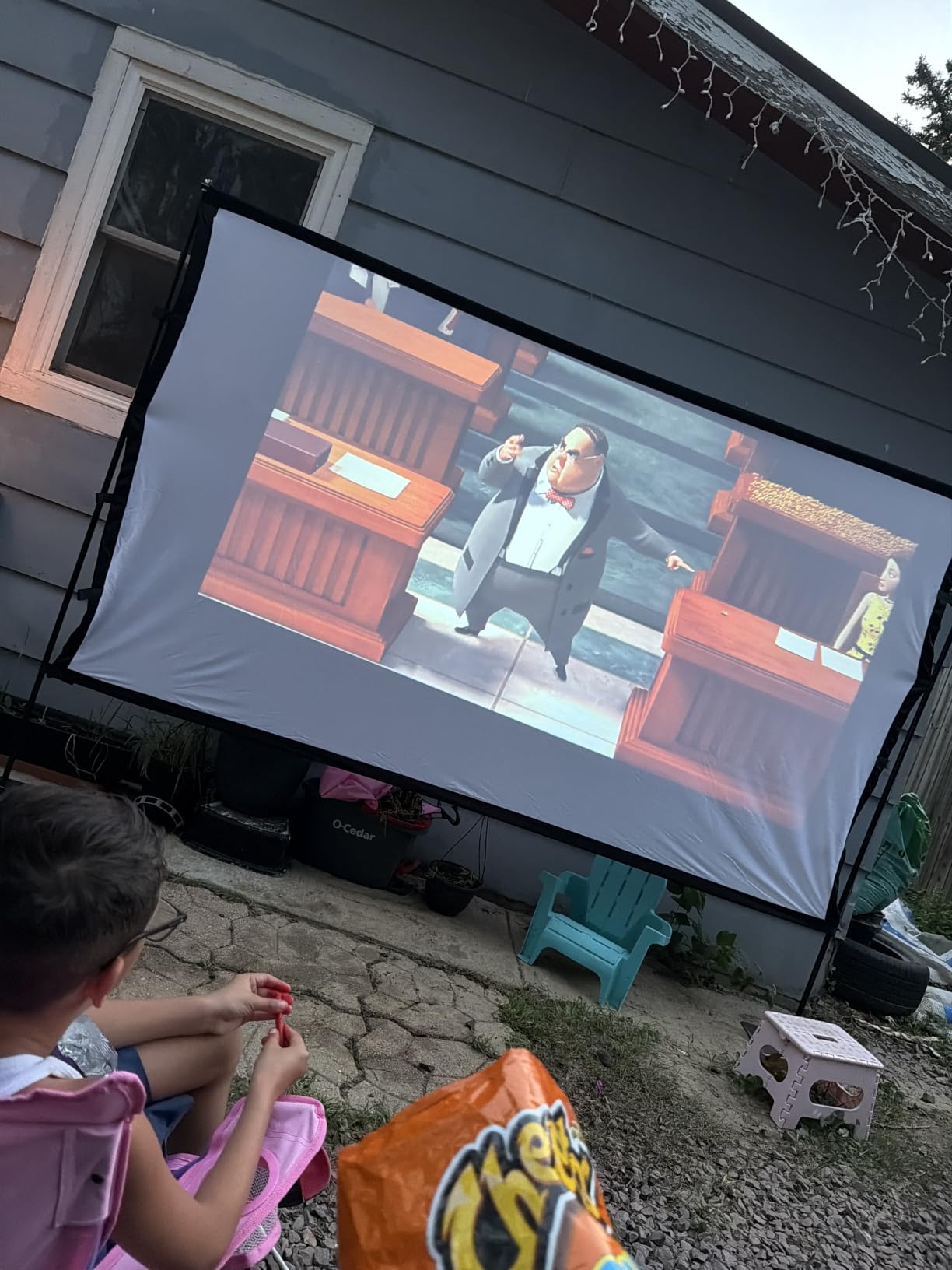 120 Inch Outdoor Projector Screen with Stand, 16:9 4K HD Portable Movie Screen, Lightweight Indoor Outdoor Projector Screen, Wrinkle-Free Screen with Carry Bag for Backyard, Camping, Home Theater customer photo 1