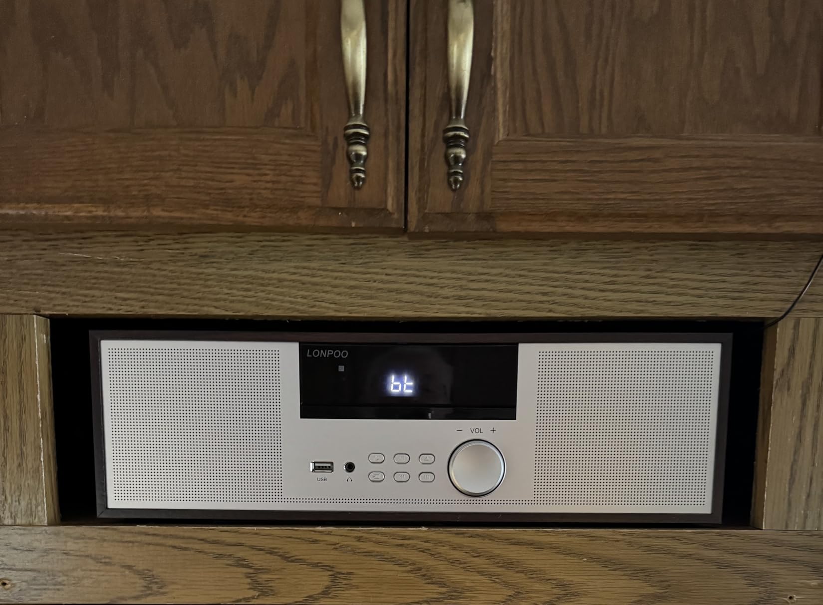 LONPOO Bluetooth Stereo System for Home, 40W CD Player with Speaker - Real Wood Enclosure, Silver customer photo 1