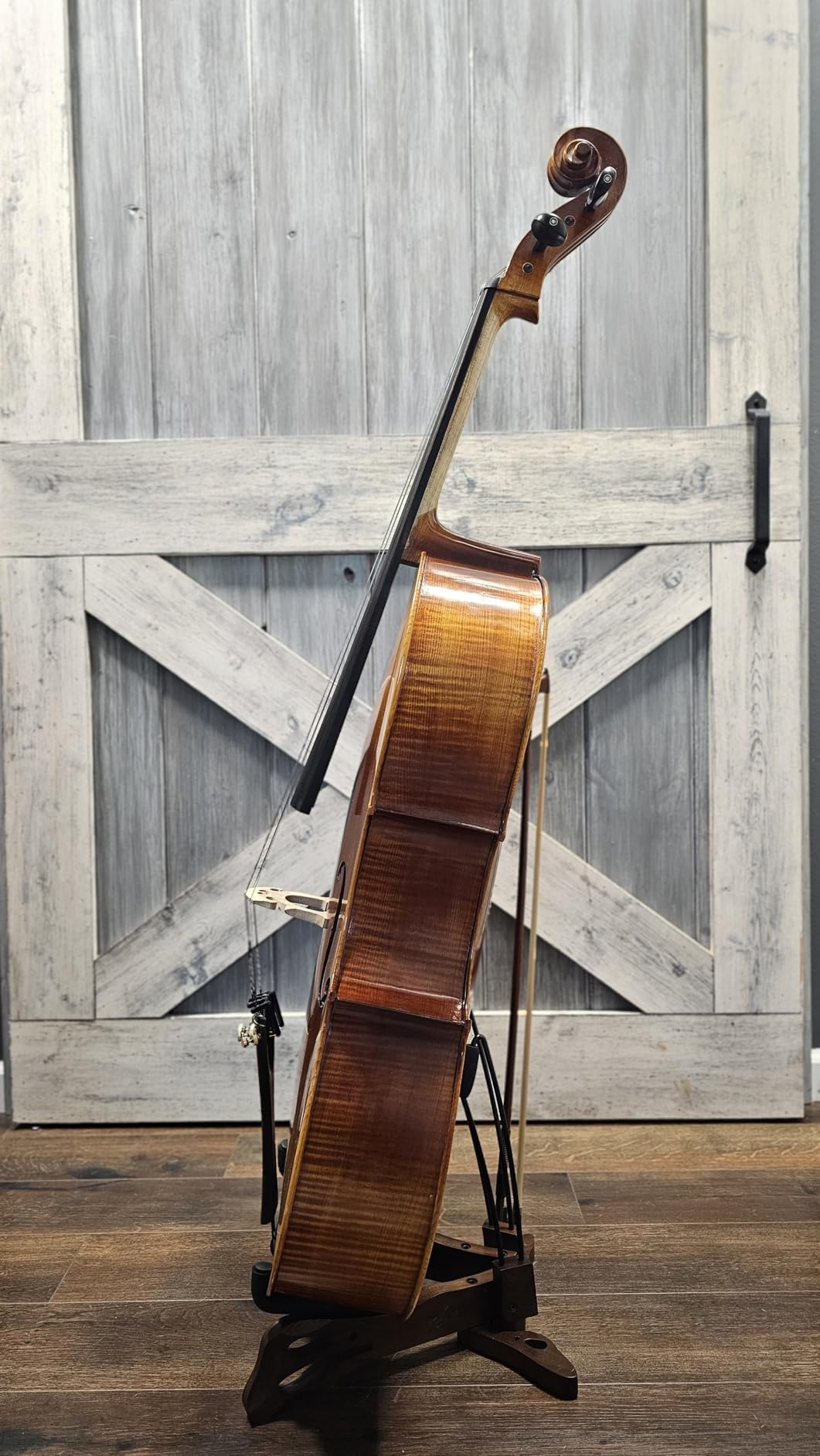 Cello Stand with Bow Holder, Walnut Butterfly-Shape Rack for Cello & Guitar | Fits 1/2, 3/4, 7/8, 4/4 Full-Size Cello, Floor Stand, Handcrafted, Padded Foam, for Home Decor & Studio Display, Gift Choice customer photo 1