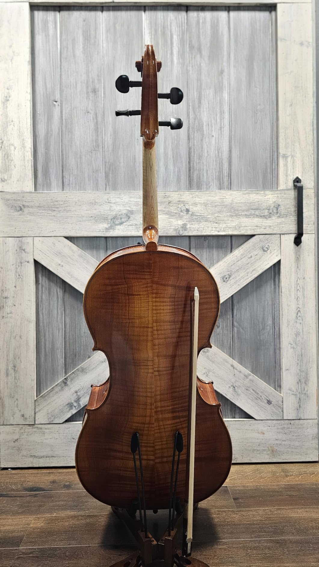 Cello Stand with Bow Holder, Walnut Butterfly-Shape Rack for Cello & Guitar | Fits 1/2, 3/4, 7/8, 4/4 Full-Size Cello, Floor Stand, Handcrafted, Padded Foam, for Home Decor & Studio Display, Gift Choice customer photo 2
