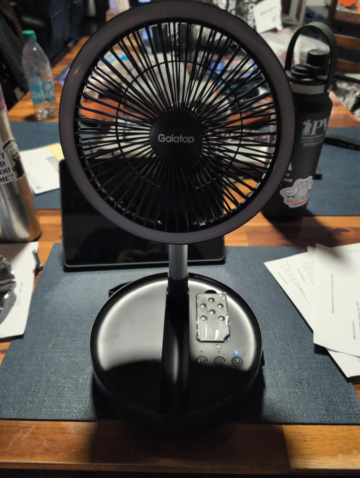 Gaiatop Portable Pedestal Fan 16000mAh Battery [Max 74h Runtime], Foldable Oscillating Standing Fan, Collapsible Desk Fans, LED Light, Case & Remote Control 4 Speeds for Outdoor Travel Camping (Black) customer photo 1