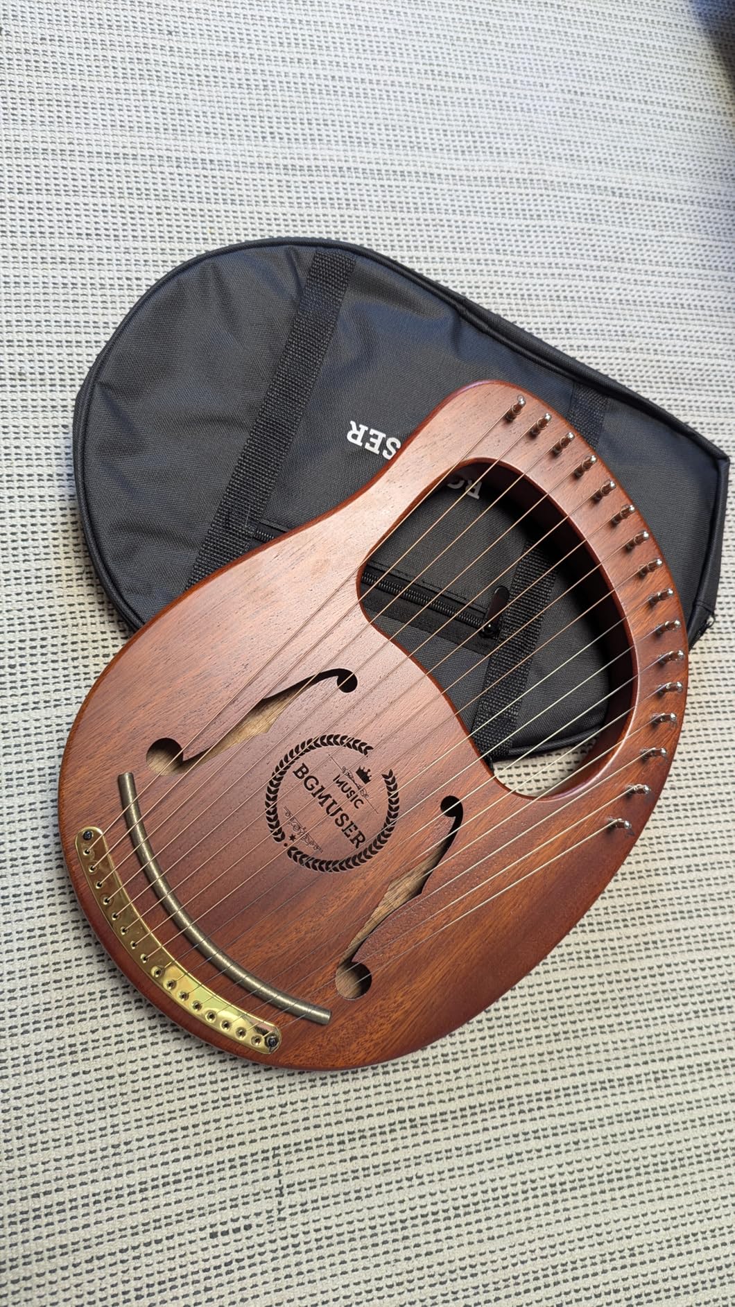 Lyre Harp 16 Metal Strings, Mahogany Body and Copper Saddle, Professional Mini Harp Instrument Gift with Bag, Tuning Wrench, Spare Strings customer photo 1