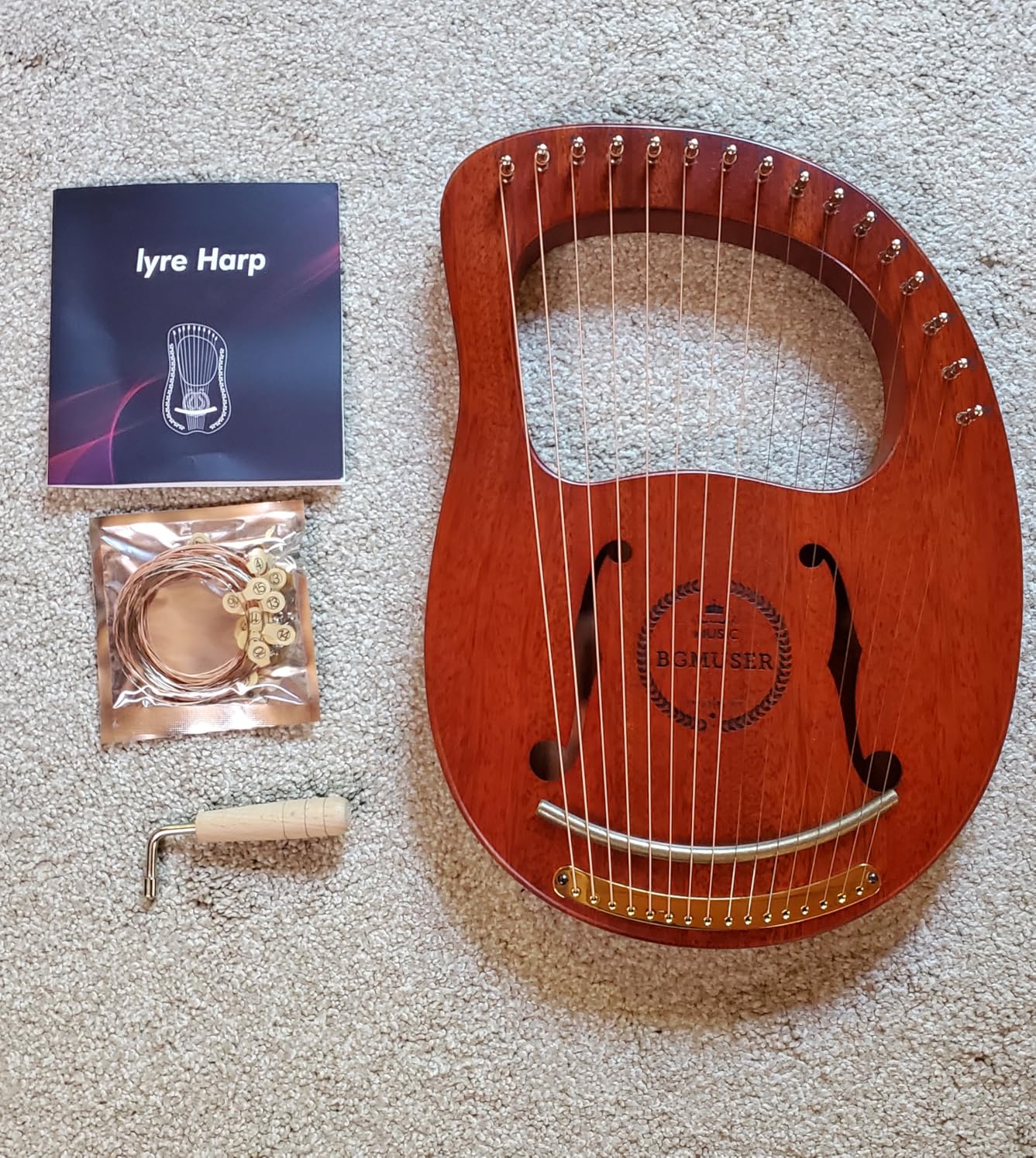 Lyre Harp 16 Metal Strings, Mahogany Body and Copper Saddle, Professional Mini Harp Instrument Gift with Bag, Tuning Wrench, Spare Strings customer photo 2