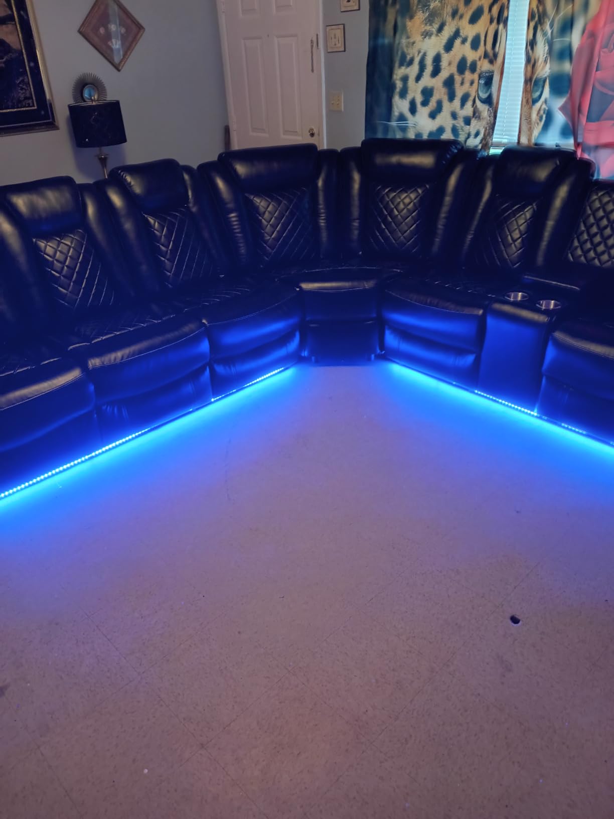 A Ainehome Power Recliner Sectional Sofa Set with LED Light, Leather Reclining Sectional Couches Corner Sectional Sofa Set with 2 Recliner Seats for Living Room with Cup Holder, Storage Console, Black customer photo 2
