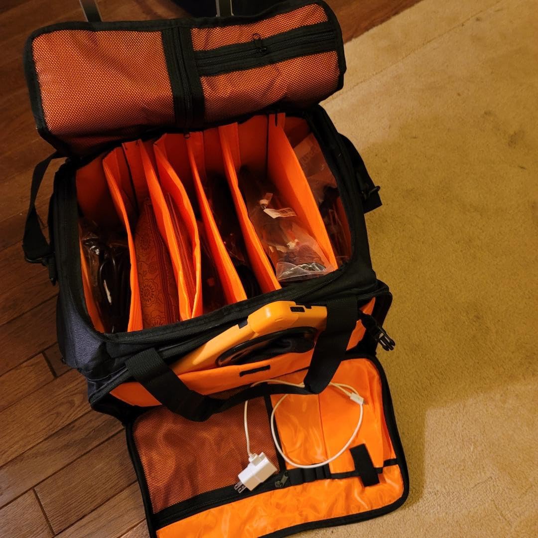 Large Rolling DJ Bag Built-in Sturdy Support Board, Gig bag with Wheels, DJ cable bag with Detachable Divider & Padded Shoulder Strap (Orange, 19.7''×10.2''×11'') customer photo 1