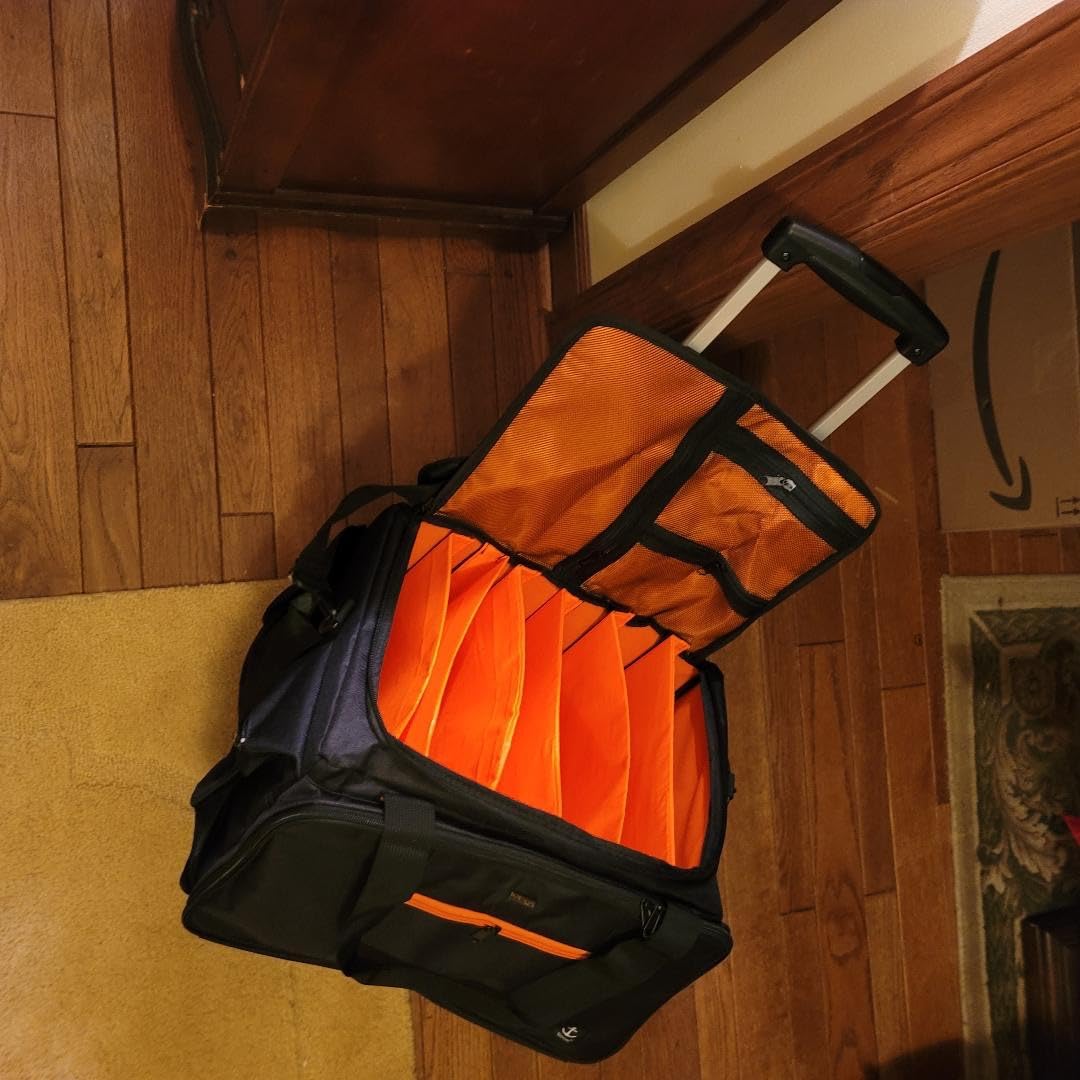 Large Rolling DJ Bag Built-in Sturdy Support Board, Gig bag with Wheels, DJ cable bag with Detachable Divider & Padded Shoulder Strap (Orange, 19.7''×10.2''×11'') customer photo 2