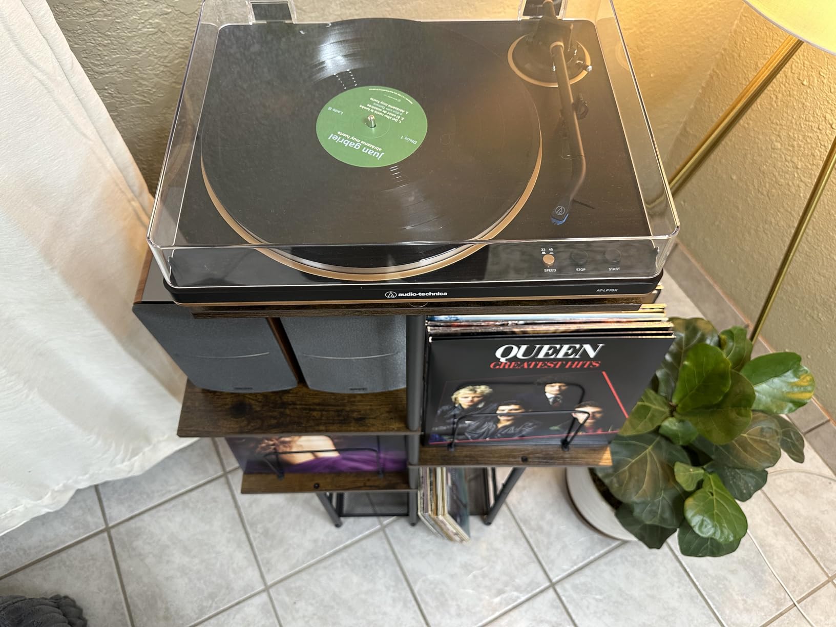 Record Player Stand, Vinyl Record Storage Holder with Display Shelf, Turntable Stand Table with Vinyl Organizer Dividers Album Rack, Vintage Style Record Cabinet Wood, Mid Century Modern Tall Console customer photo 2