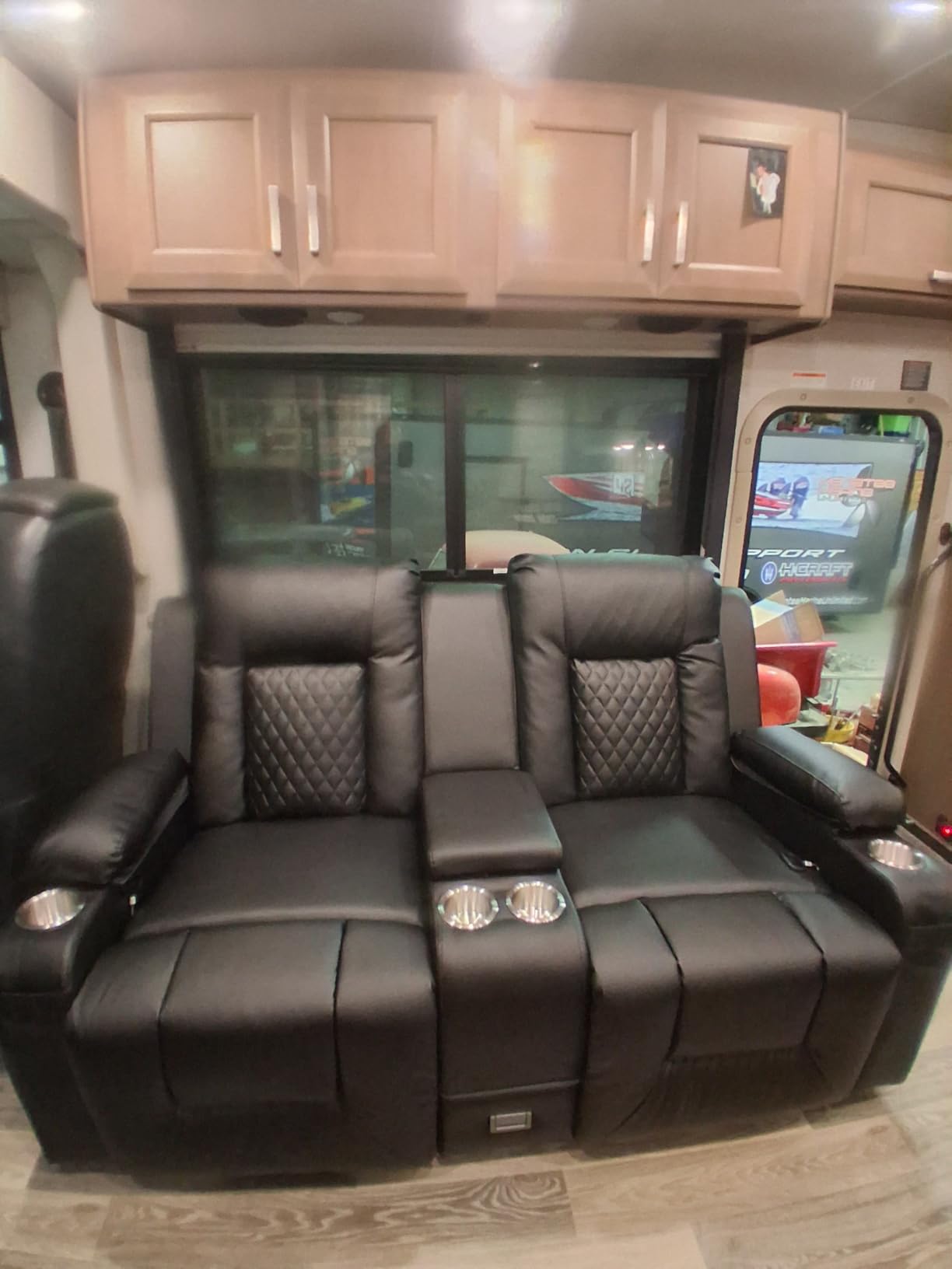 Recliner Sofa, Home Theater Seating with Center Console, 4 Seat Reclining Couch with USB Ports & Phone Holders, Wall Hugger RV Sofa Furniture Loveseat Recliner Couch with Storage & Pocket customer photo 1