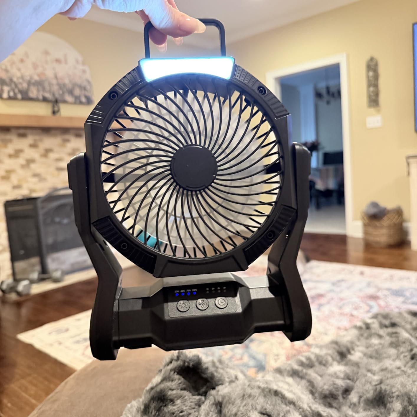 Portable Rechargeable Fan, 20000mAh Battery Powered Camping Fan with LED Light & Hook, 270° Adjustable, 4-Speed, 4H Timer Camping Essentials for Outdoor Tent Travel BBQ Car, Gifts for Men Dad customer photo 1