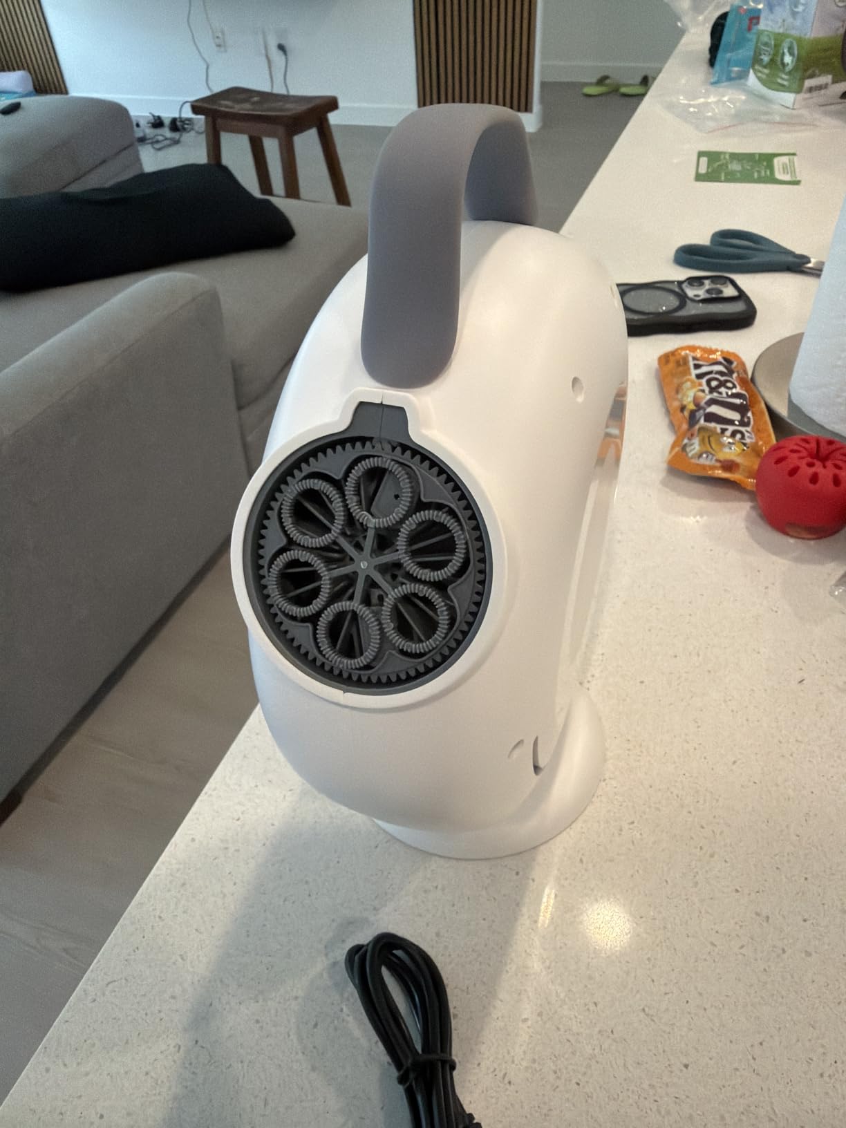 Bubble Machine, Automatic Bubble Blower for Kids Toddlers, 8000+ Bubbles Per Minute, 90° 200° Oscillating Electric Plug-in or Batteries Bubble Maker Toys for Outdoor Birthday Party - White Gray customer photo 1