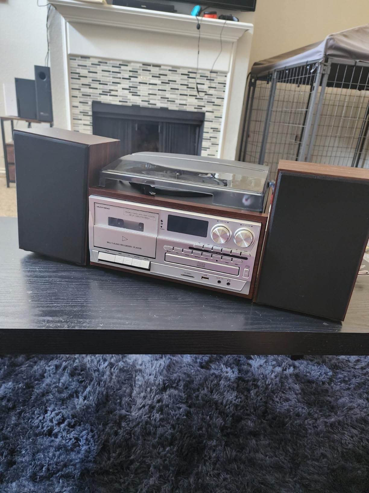 10 in 1 Vintage Record Player with External Speakers, 3 Speed Turntable with Bluetooth, CD Cassette Player, AM FM Radio, USB SD Playback, Remote Control for Home Entertainment, Black customer photo 2