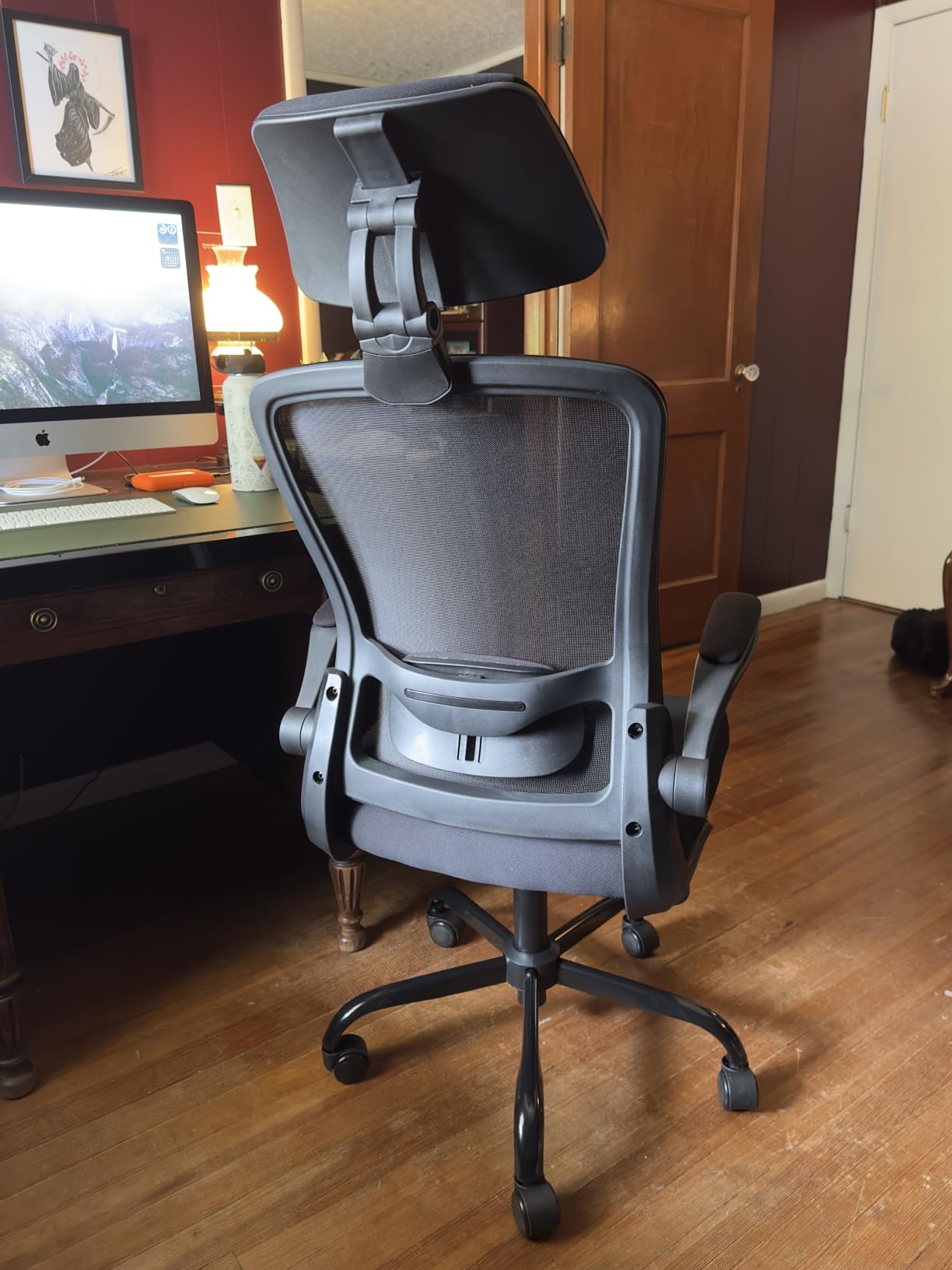 Mimoglad Office Chair, High Back Ergonomic Desk Chair with Adjustable Lumbar Support and Headrest, with flip-up Armrests for Guitar Playing, 5 Years Warranty (Modern, Black(Black Frame)) customer photo 1
