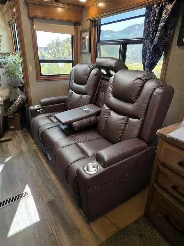 Power Loveseat Recliner Sofa, Home Theater Seating with Flip Back Console, Wall Hugger Reclining Loveseat with LED Light, USB Ports, RV Couch Movie Gaming Chair for Living Room, Gaming Room (Brown) customer photo 2