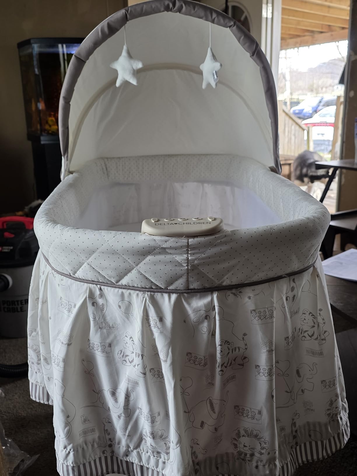 Delta Children Portable Rocking Bassinet for Newborns Bedside Sleeper Crib with Gentle Vibrations, Nightlight, Soothing Music, Adjustable Canopy, Plush Toys, Storage Basket, Baby Essentials customer photo 1