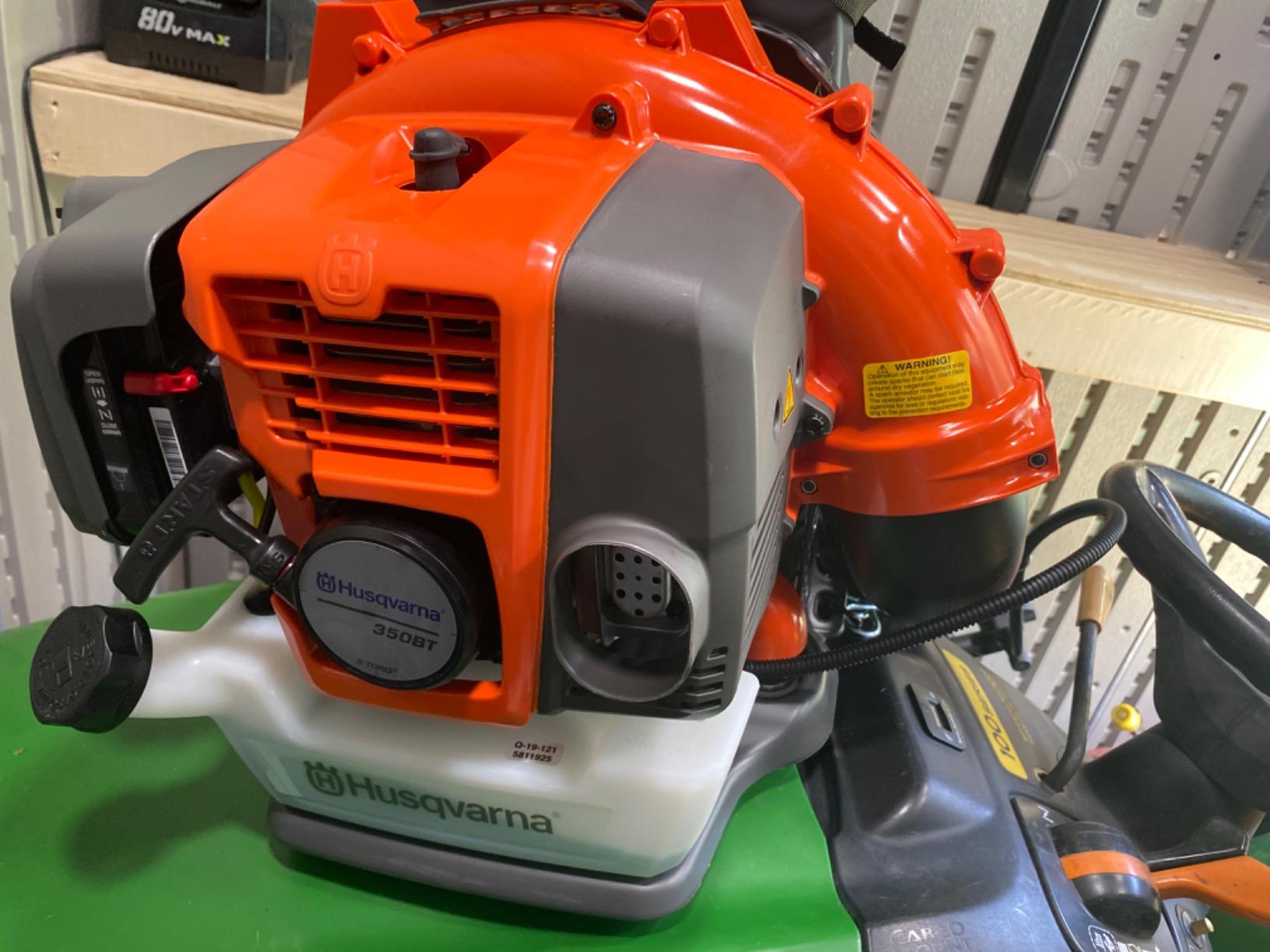 Husqvarna 350BT Gas Leaf Blower, 50.2-cc 2.1-HP 2-Cycle Backpack Leaf Blower with 692-CFM, 180-MPH, 21-N Powerful Clearing Performance and Ergonomic Harness System, Gifts for dad customer photo 1