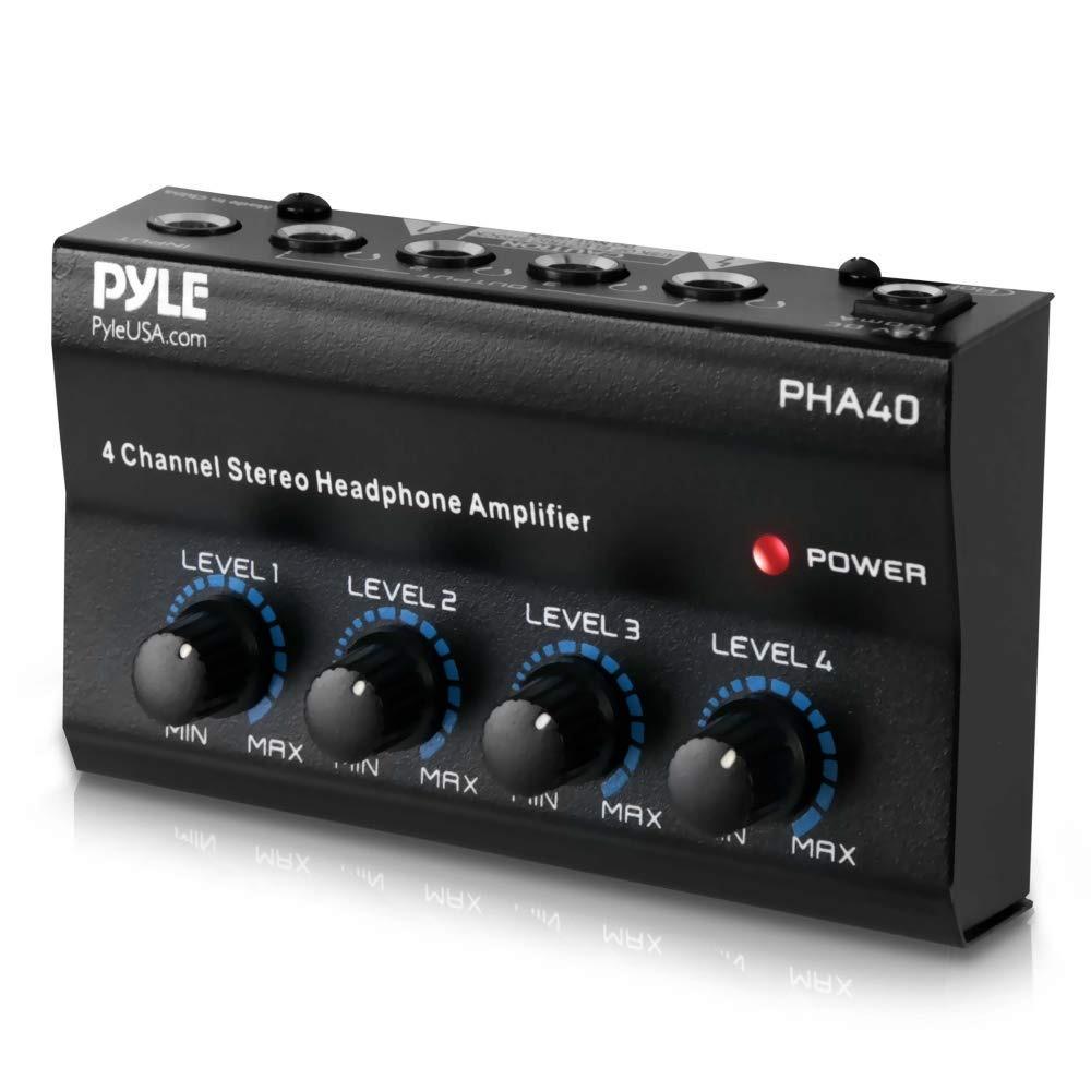 4-Channel Portable Stereo Headphone Amplifier - Professional Multi Channel Mini Earphone Splitter Amp w/ 4 ¼” Balanced TRS Headphones Output Jack and 1/4