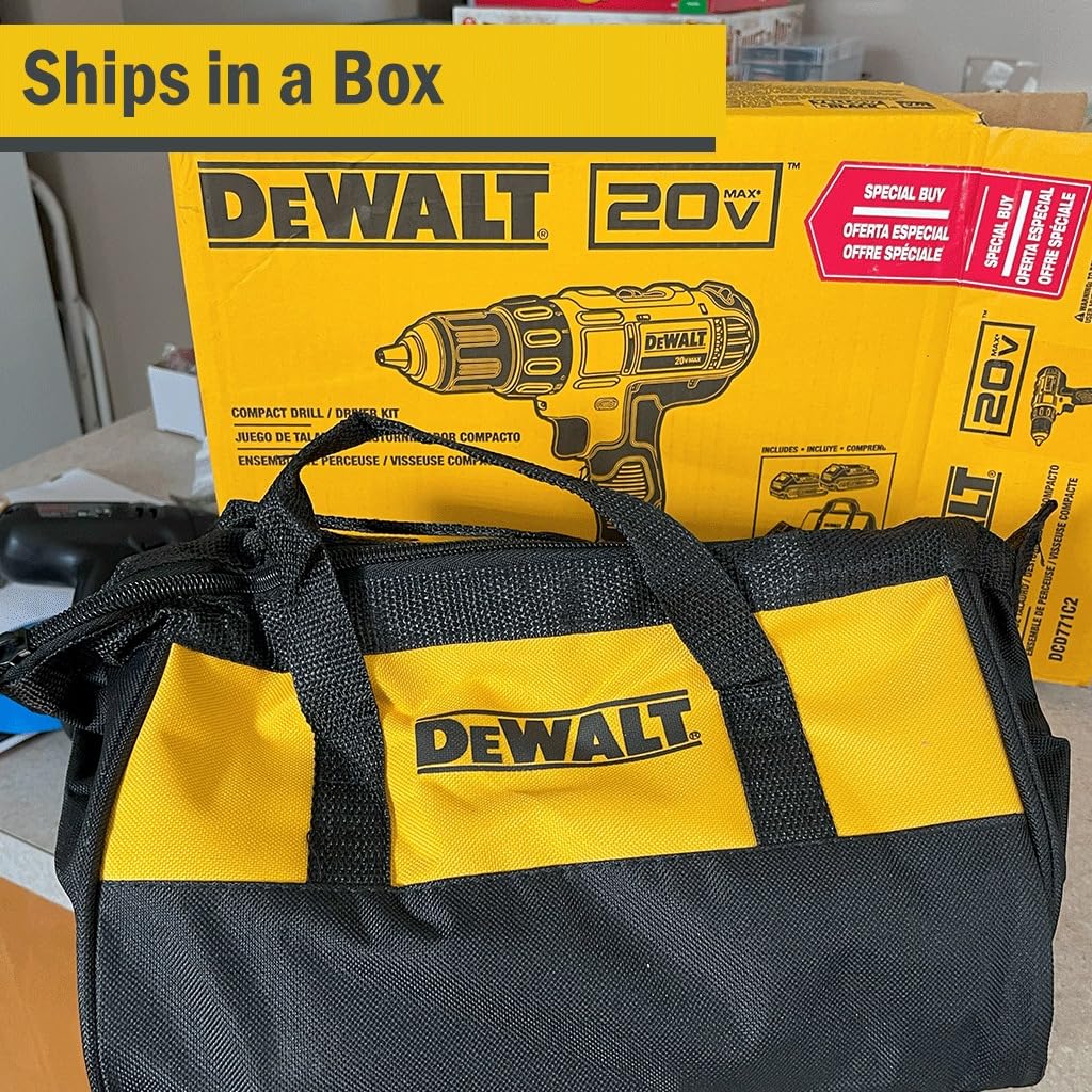 DEWALT 20V Max Cordless Drill Driver Set, 2 Speed, High Performance Motor, Includes 2 XR 1.3Ah Li-Ion Batteries, Charger and Contractor Bag (DCD771C2) customer photo 1