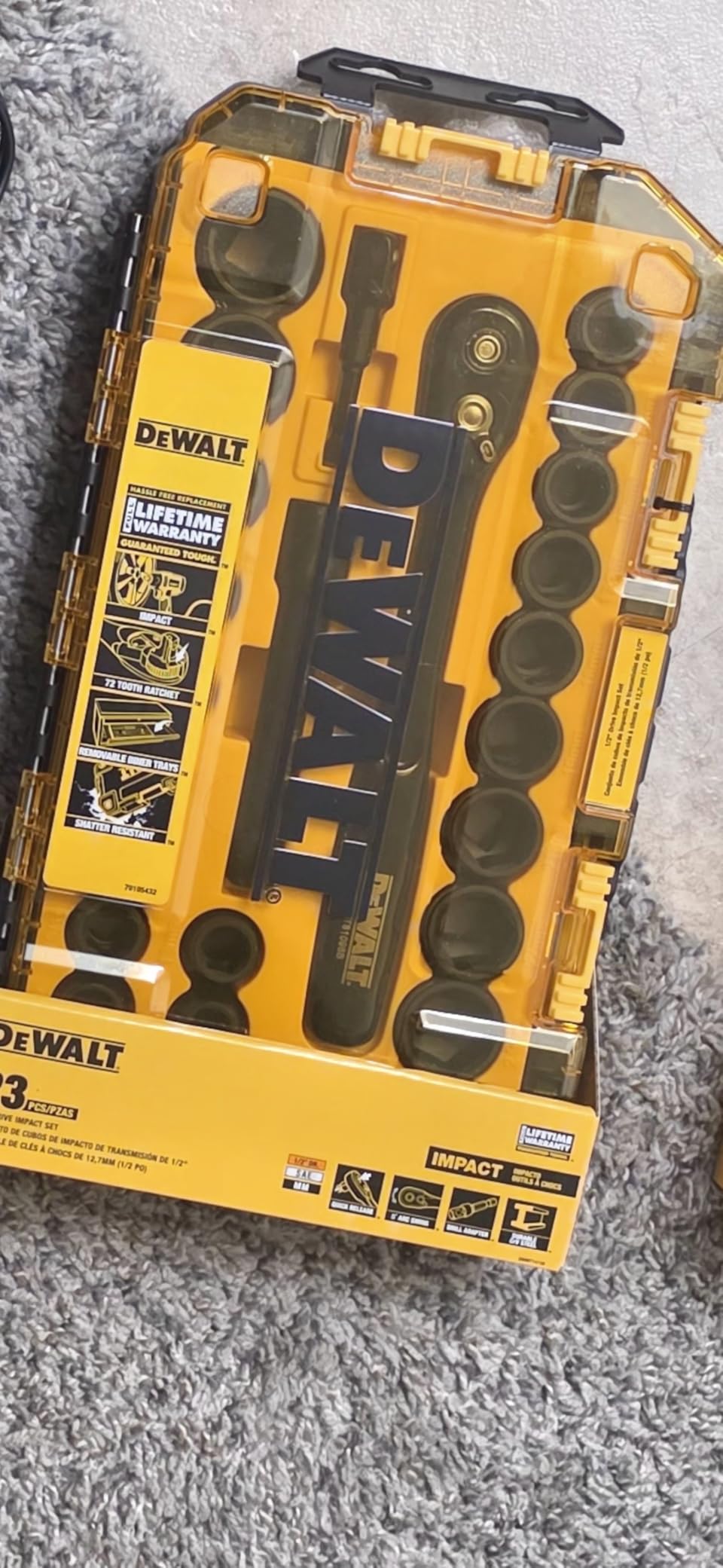 DEWALT Impact Socket Set with Ratchet, Metric/SAE, 1/2