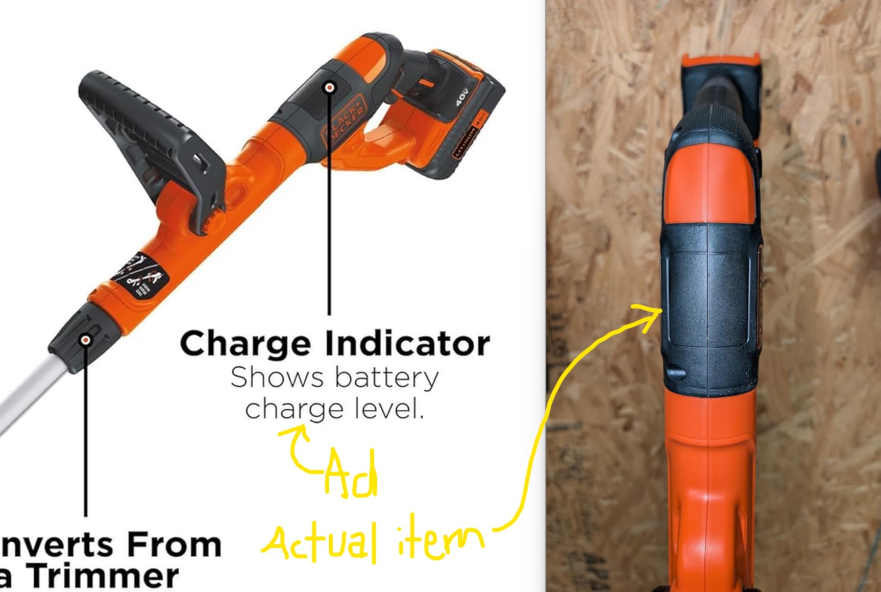 Black+Decker 40V MAX 13 Inch String Trimmer and Lawn Edger with Battery and Charger, Cordless Weed Eater with Charge Indicator, High Torque PowerDrive Technology (LST140C) customer photo 1