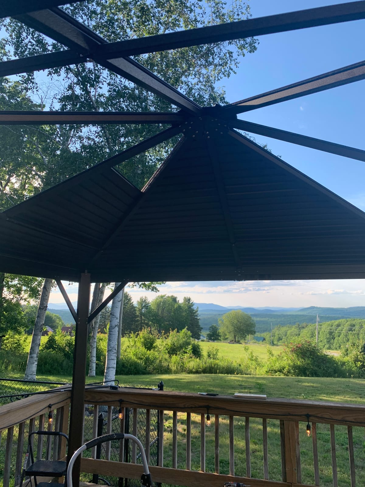 Outsunny 10' x 12' Hardtop Gazebo with Curtains and Netting, Permanent Pavilion Metal Single Roof Gazebo Canopy with Aluminum Frame and Hooks, for Garden, Patio, Backyard, Coffee Brown customer photo 1