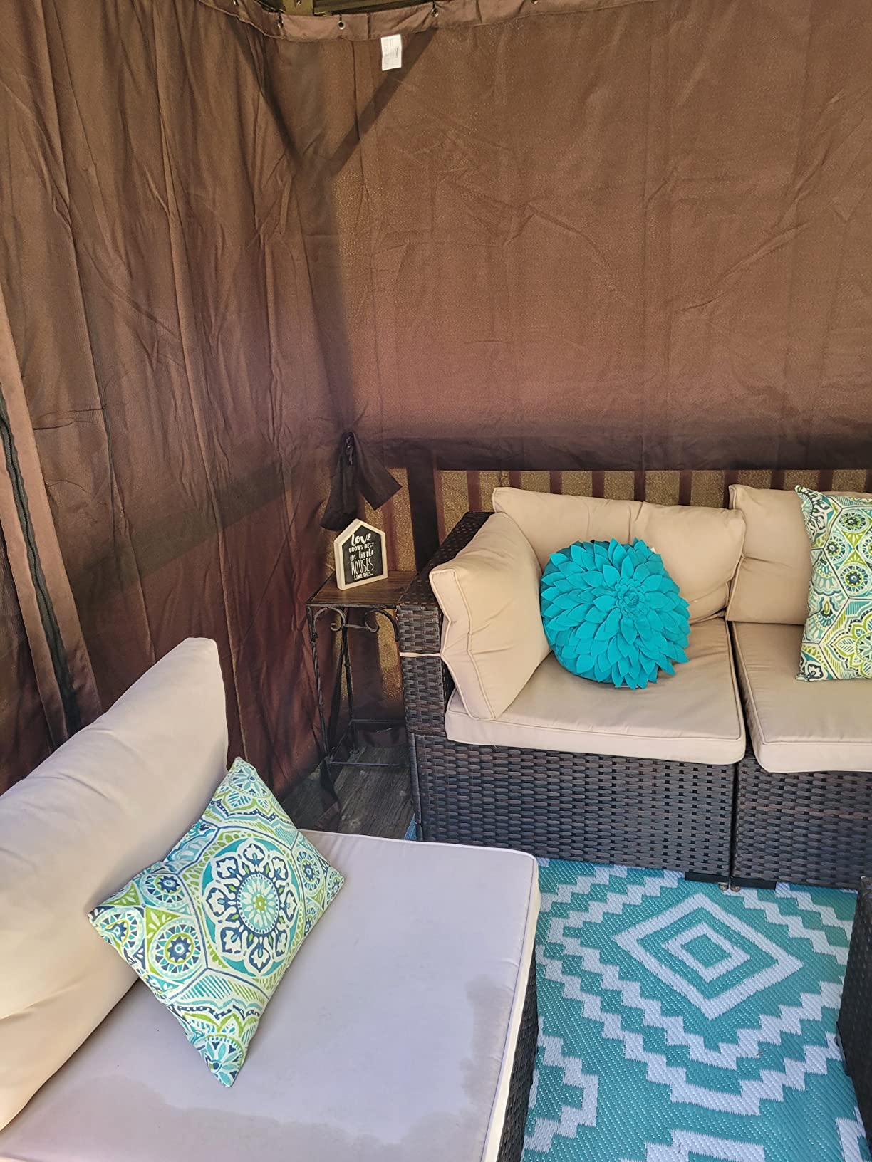 Outsunny 10' x 12' Hardtop Gazebo with Curtains and Netting, Permanent Pavilion Metal Single Roof Gazebo Canopy with Aluminum Frame and Hooks, for Garden, Patio, Backyard, Coffee Brown customer photo 2