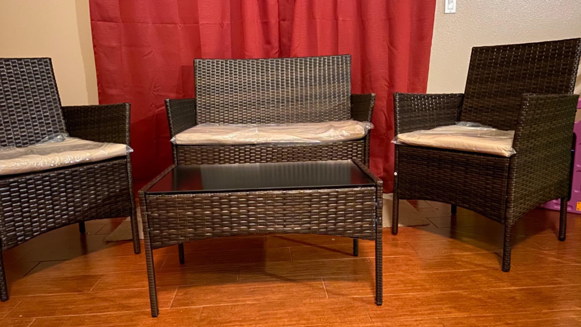 Homall 4 Pieces Outdoor Patio Furniture Set, Rattan Chairs, Brown & Beige customer photo 2