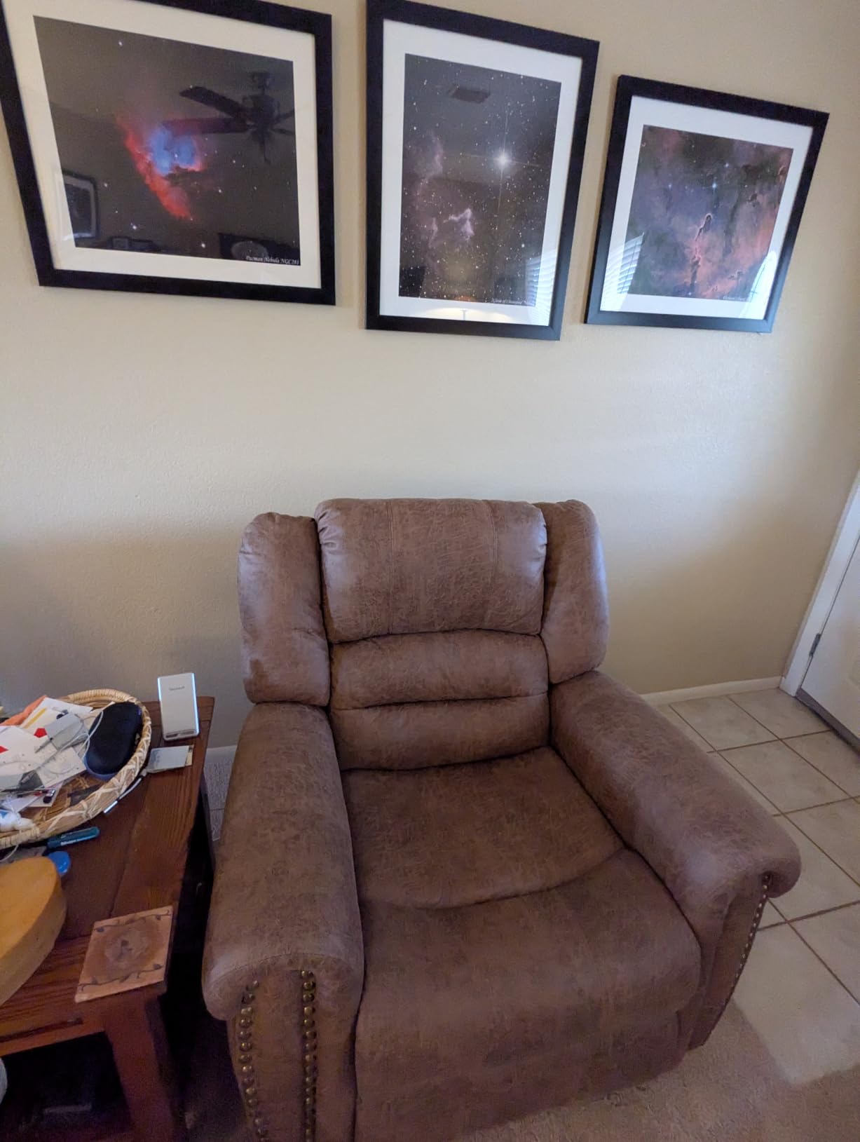 CANMOV Leather Recliner Chair, Classic and Traditional Manual Recliner Chair with Comfortable Arms and Back Single Sofa for Living Room, Brown customer photo 1