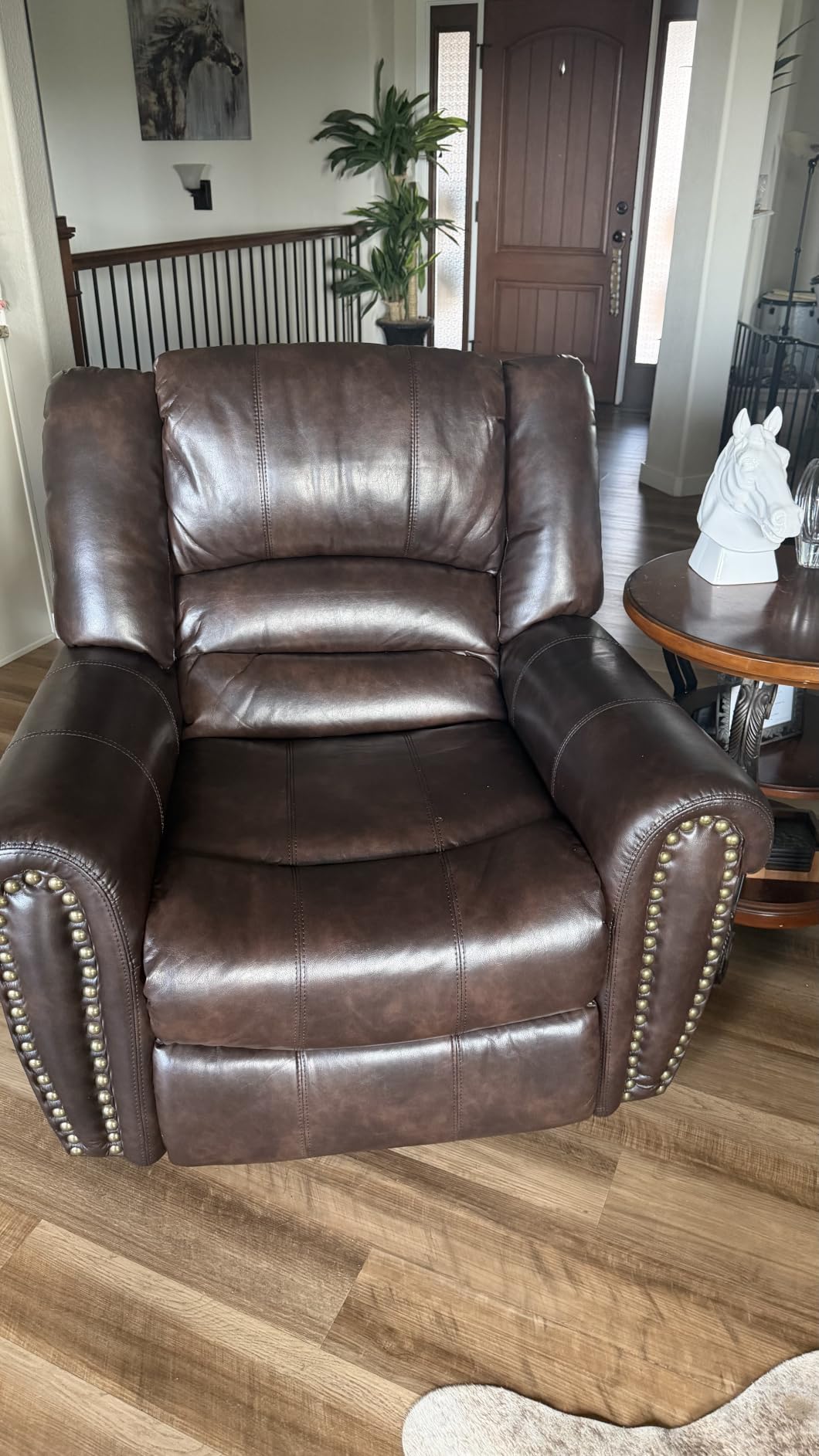 CANMOV Leather Recliner Chair, Classic and Traditional Manual Recliner Chair with Comfortable Arms and Back Single Sofa for Living Room, Brown customer photo 2