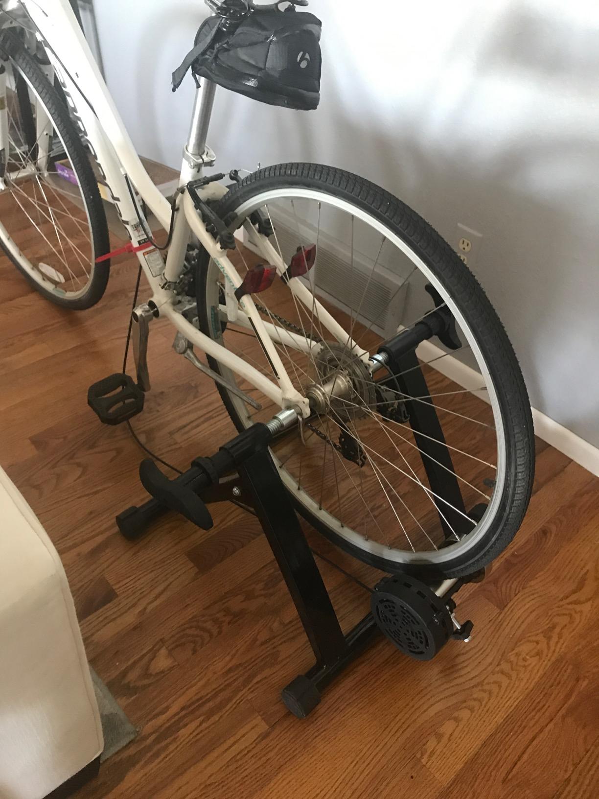 Bike Trainer Stand for Indoor Riding, Bicycle Exercise Training Stand with Magnetic Flywheel,Noise Reduction,5Resistance Settings Stationary Bike Resistance for Road customer photo 1