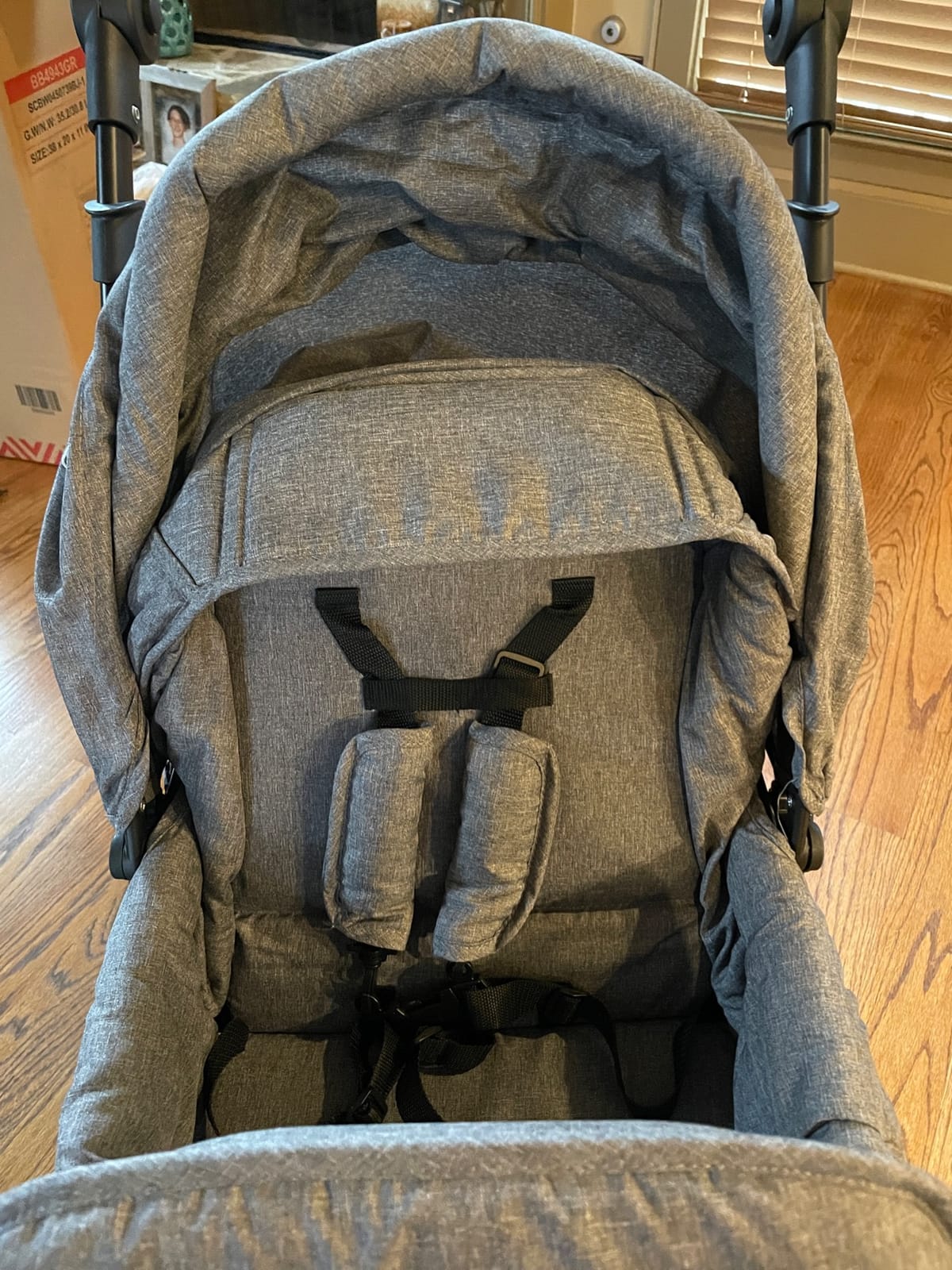 BABY JOY Double Stroller, Foldable Lightweight Twin Stroller with Tandem Seating, Adjustable Backrest/Canopy/Footrest, 5-Point Harness, Storage Basket, Newborn and Toddler (Black) customer photo 2