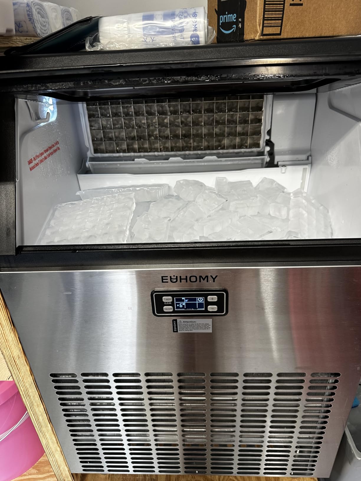 EUHOMY Commercial Ice Maker Machine, 100lbs/24H Stainless Steel Under Counter ice Machine with 33lbs Ice Storage Capacity, Freestanding Ice Maker. customer photo 2