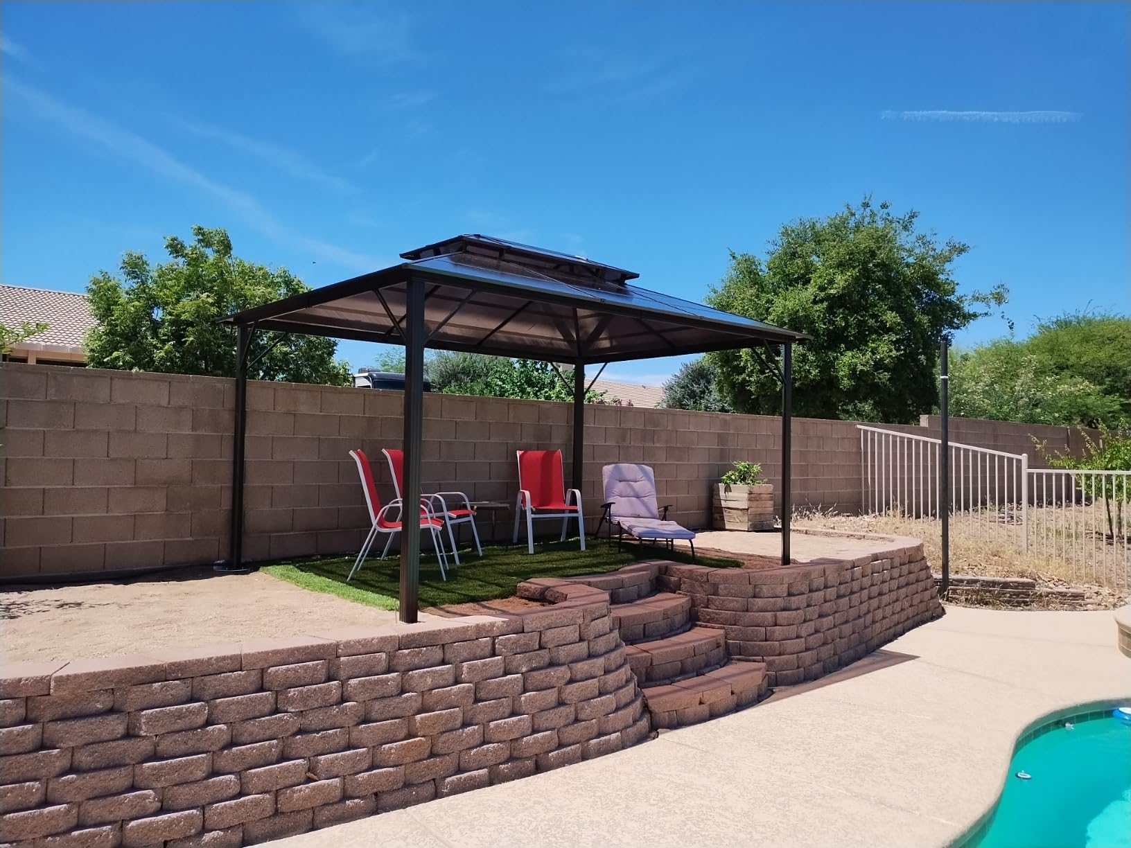 YOLENY 10'x13' Hardtop Gazebo, Outdoor Polycarbonate Double Roof Canopy, Aluminum Frame Permanent Pavilion with Curtains and Netting, Sunshade for Garden, Lawns, Patio customer photo 1