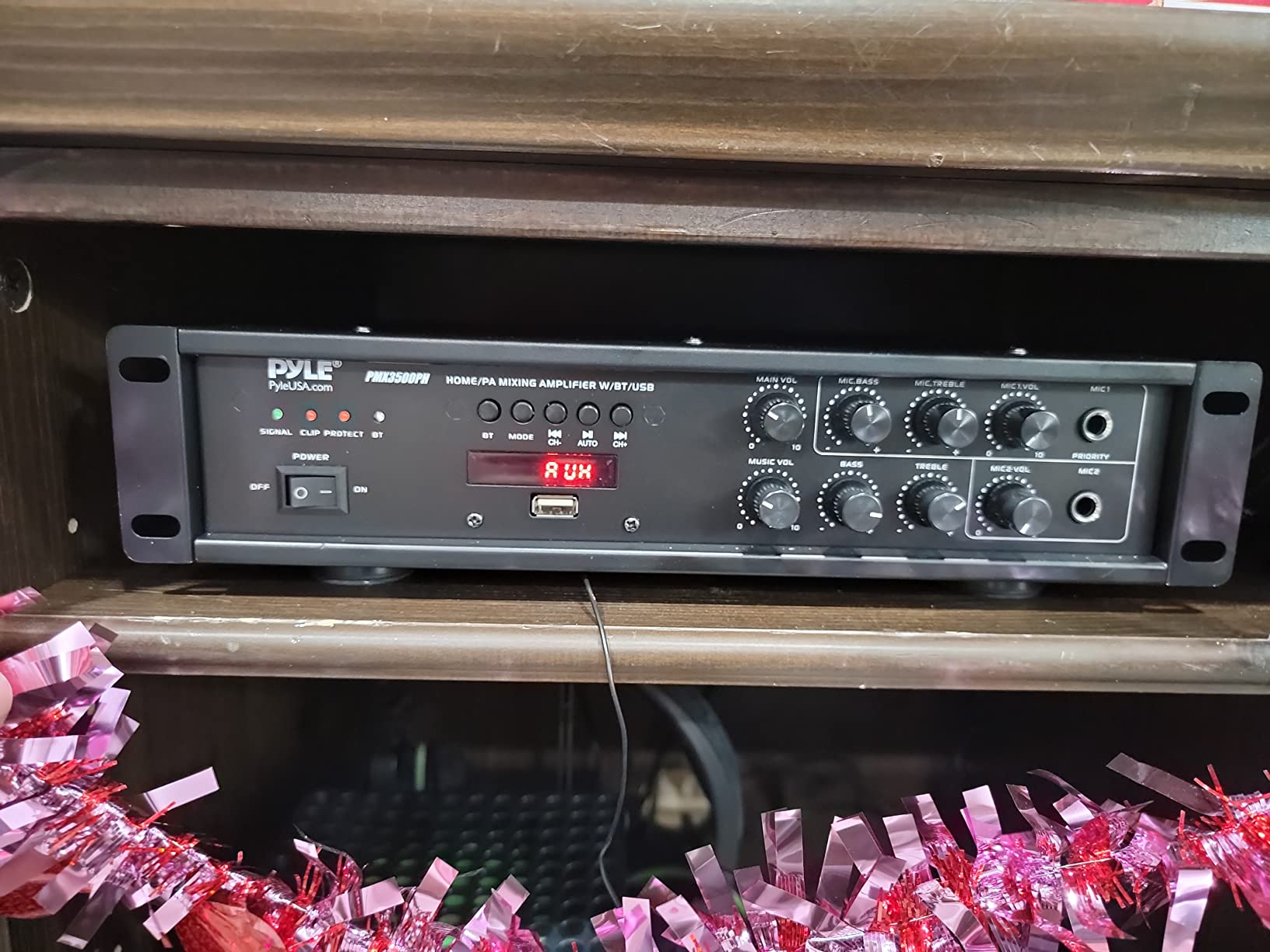 Pyle Bluetooth PA Mixing Amplifier - 500W Home Audio Rack Mount Stereo Power Amplifier, Digital LED Display, USB/AUX/Mic, Optical/Coaxial, AC-3, 70V/100V Output - PMX3500PH customer photo 1
