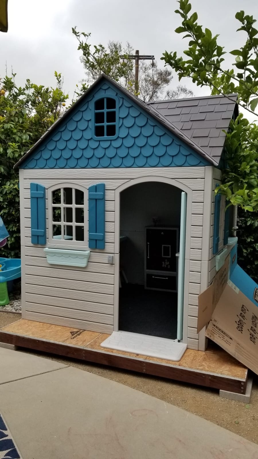 Lifetime Heavy Duty Plastic Outdoor Playhouse, 6ft x 6ft x 7 ft Tall, Beige & Blue customer photo 2