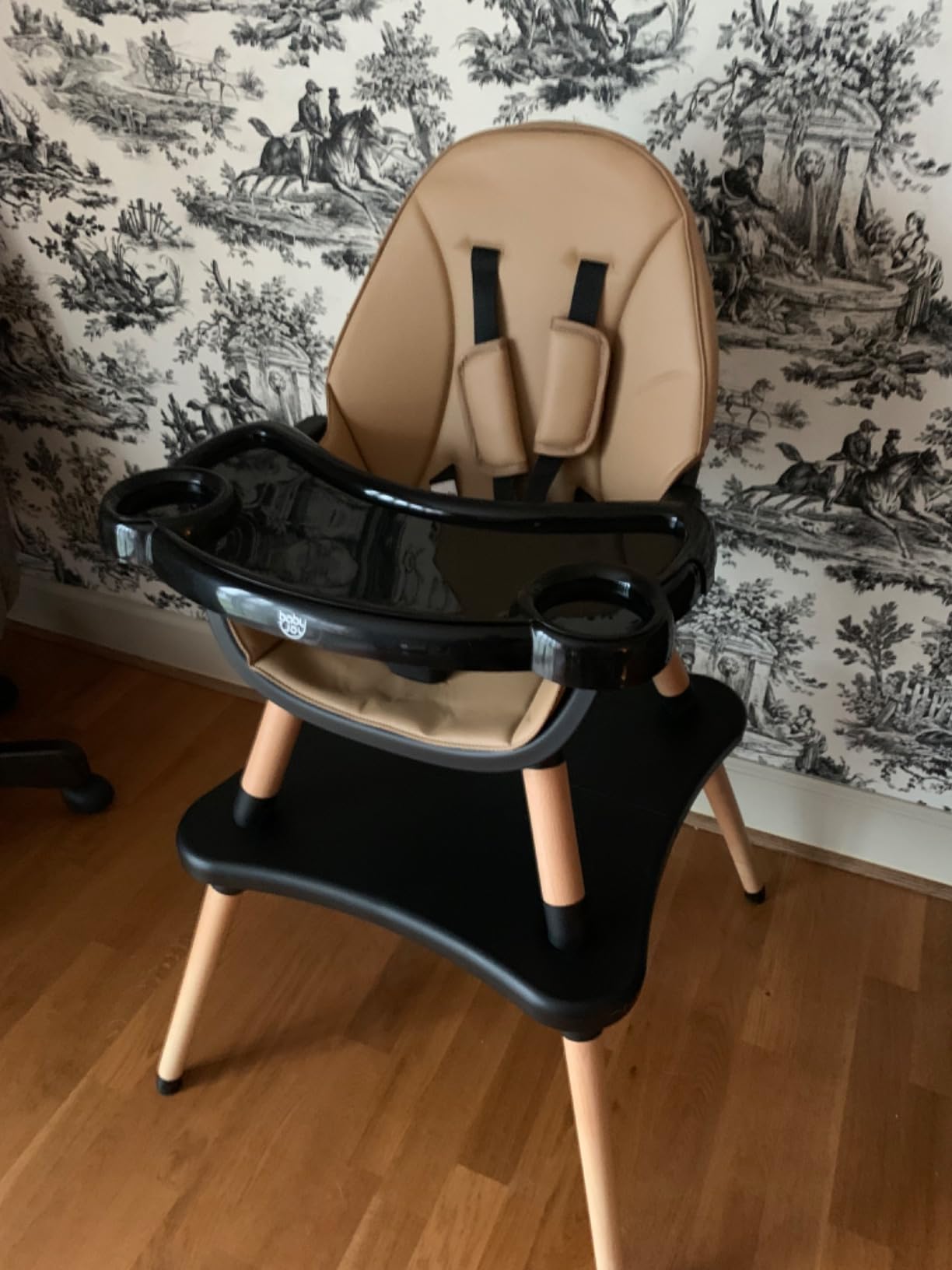 BABY JOY 6 in 1 High Chair, Convertible High Chairs for Babies and Toddlers/Booster Seat/Table and Chair Set, Infant Wooden Highchair w/ 5-Point Harness, 4-Position Removable Tray & PU Cushion (Gray) customer photo 2